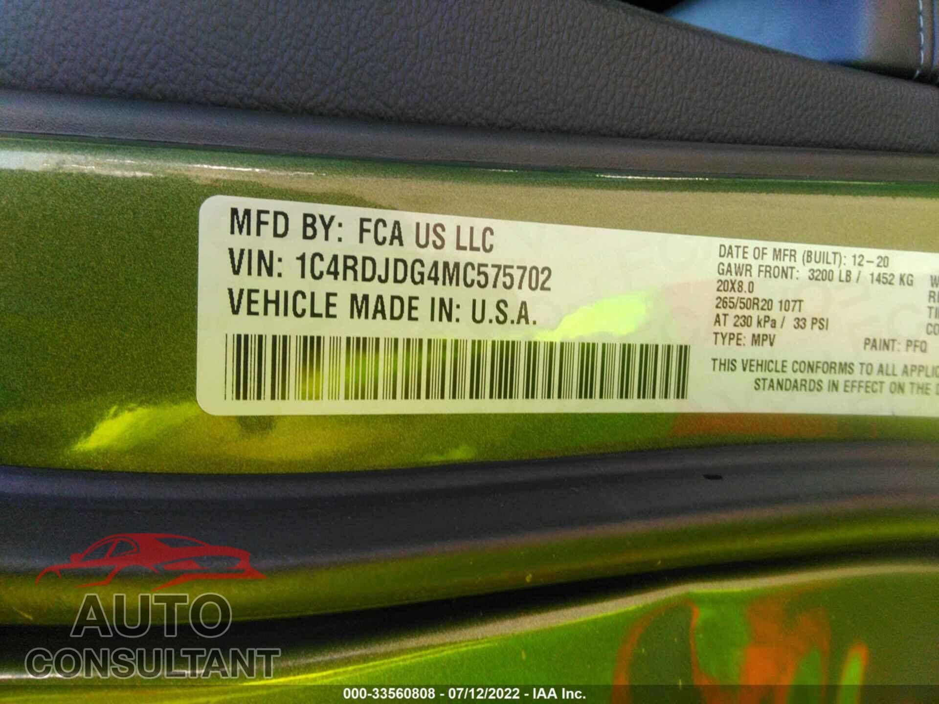 DODGE DURANGO 2021 - 1C4RDJDG4MC575702