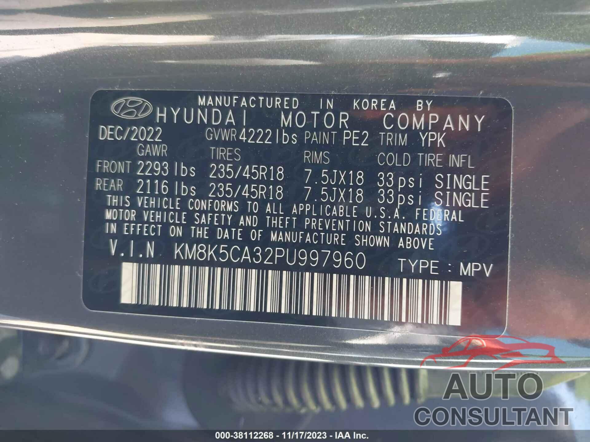 HYUNDAI KONA 2023 - KM8K5CA32PU997960