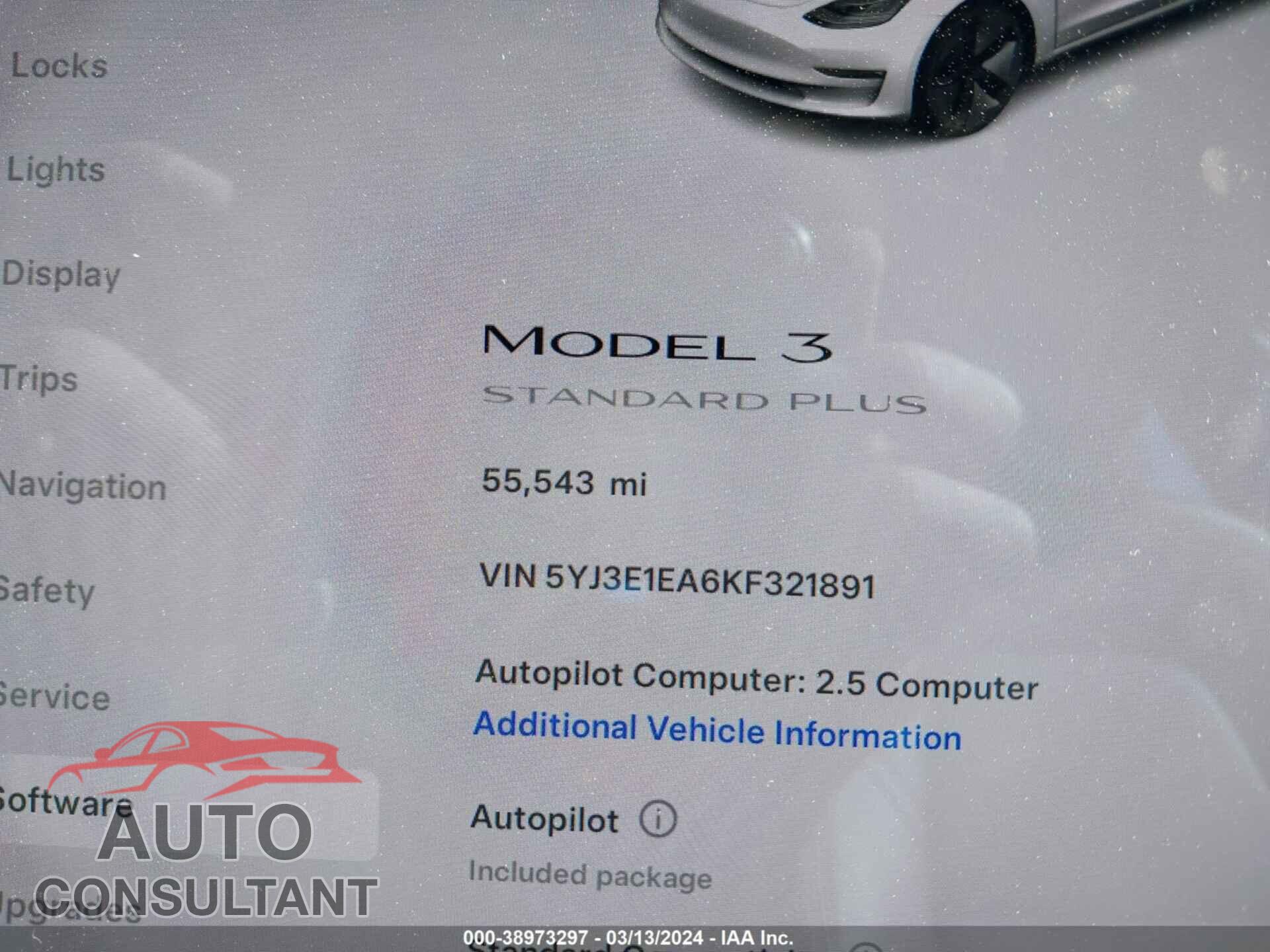 TESLA MODEL 3 2019 - 5YJ3E1EA6KF321891