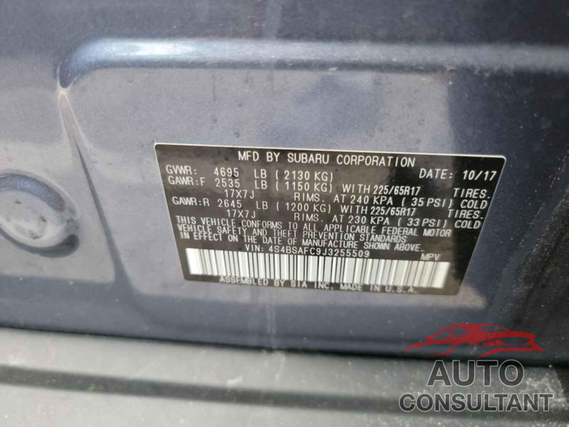 SUBARU OUTBACK 2018 - 4S4BSAFC9J3255509
