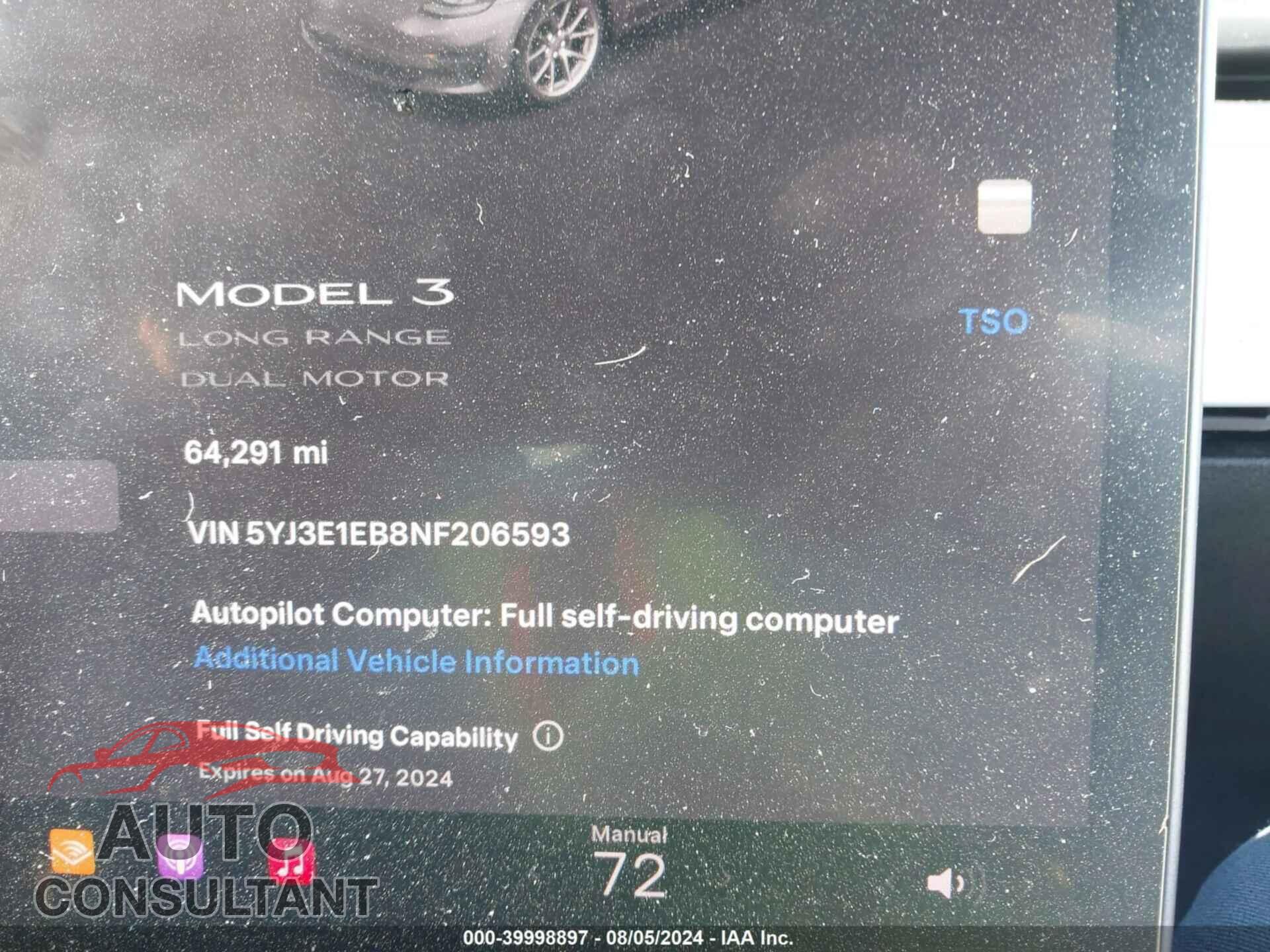 TESLA MODEL 3 2022 - 5YJ3E1EB8NF206593