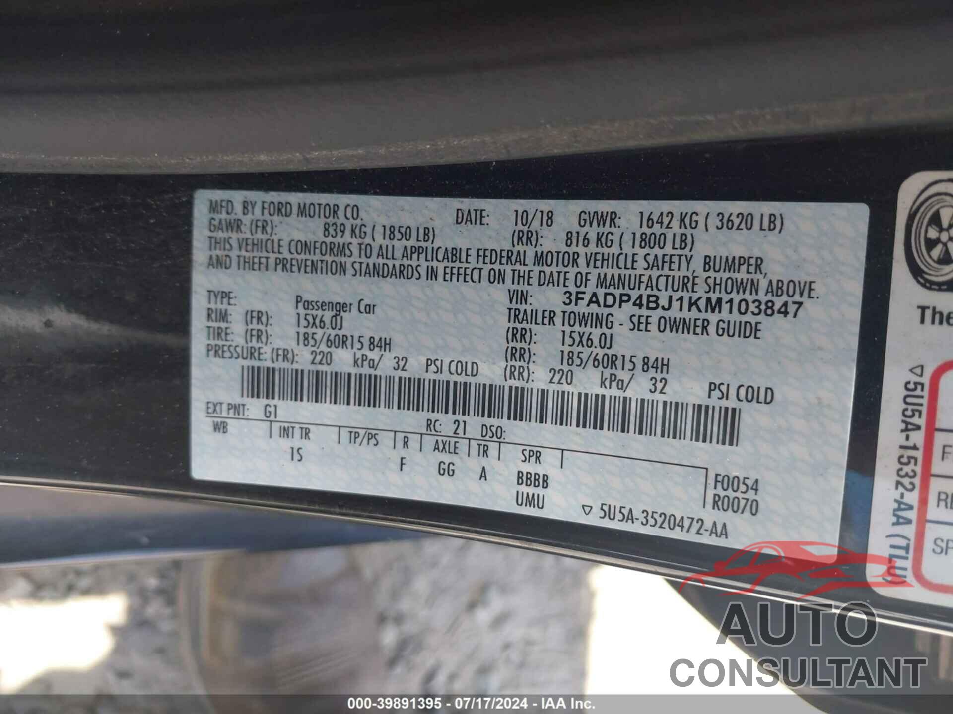 FORD FIESTA 2019 - 3FADP4BJ1KM103847