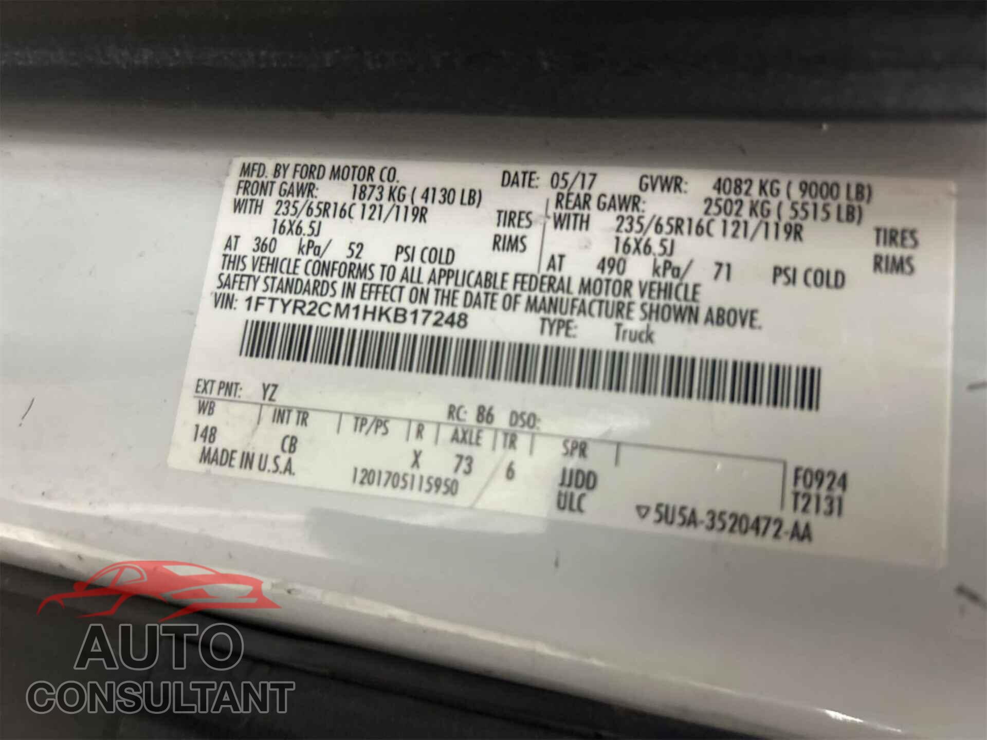 FORD TRANSIT 2017 - 1FTYR2CM1HKB17248