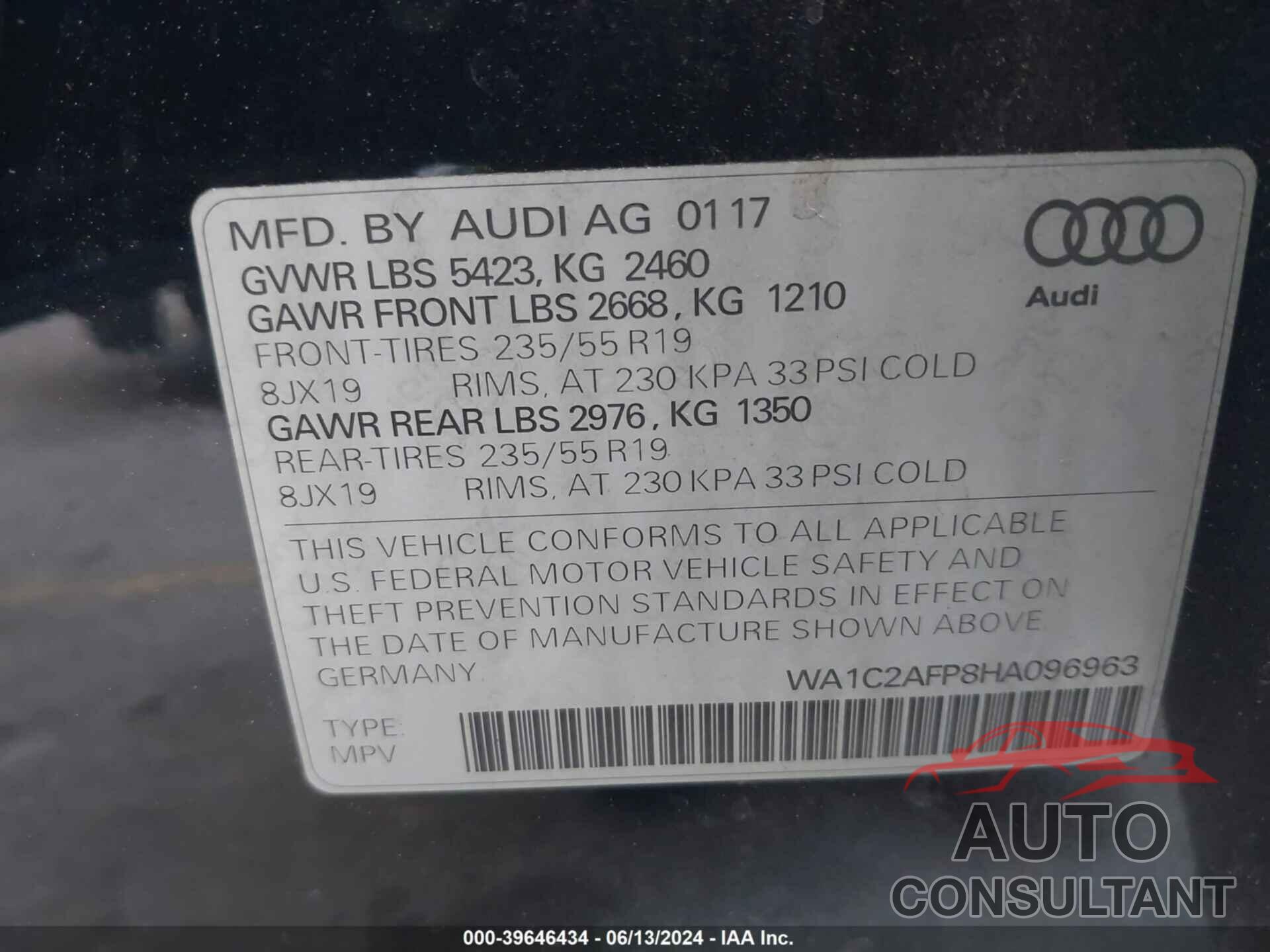 AUDI Q5 2017 - WA1C2AFP8HA096963