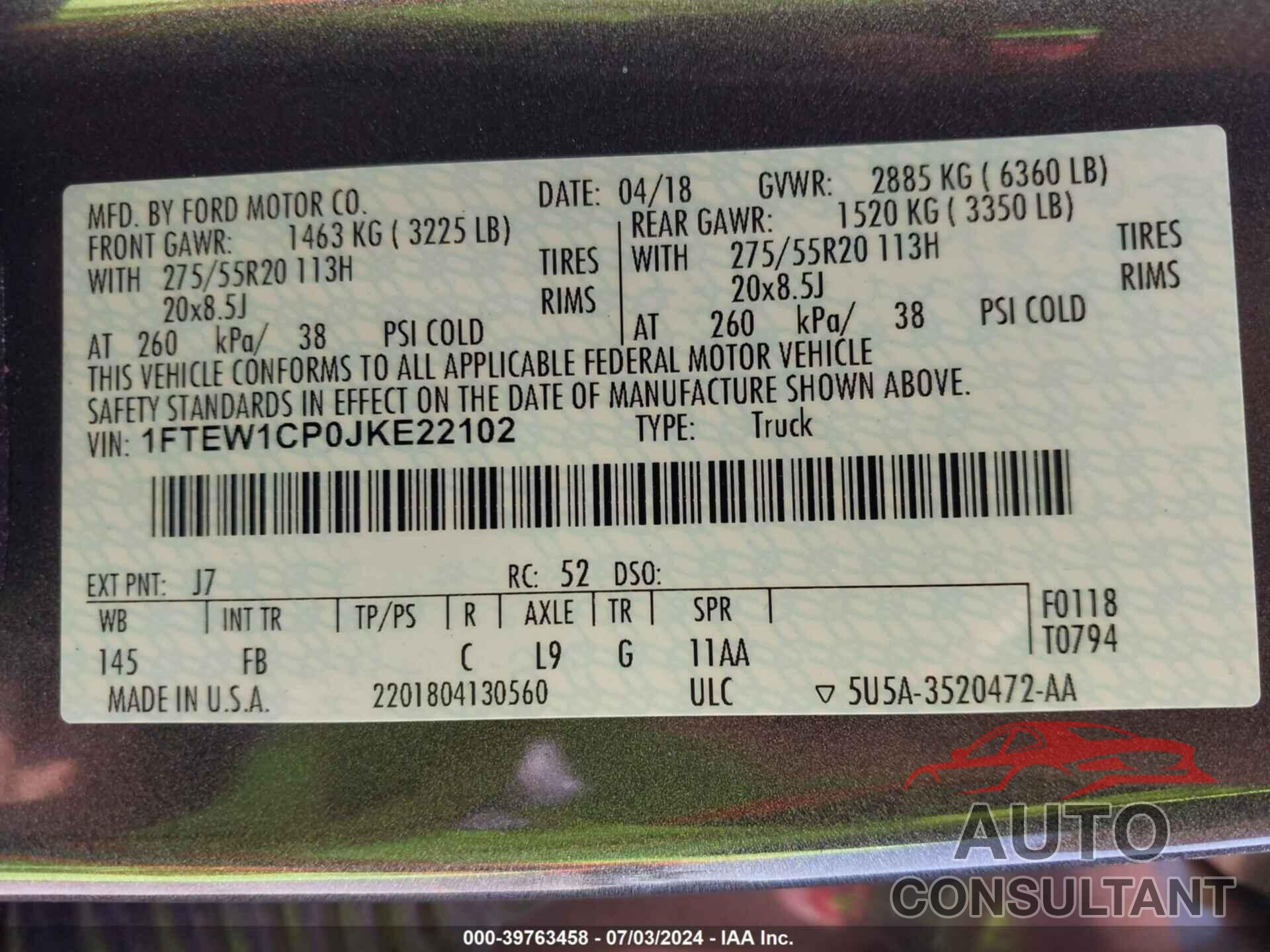 FORD F-150 2018 - 1FTEW1CP0JKE22102