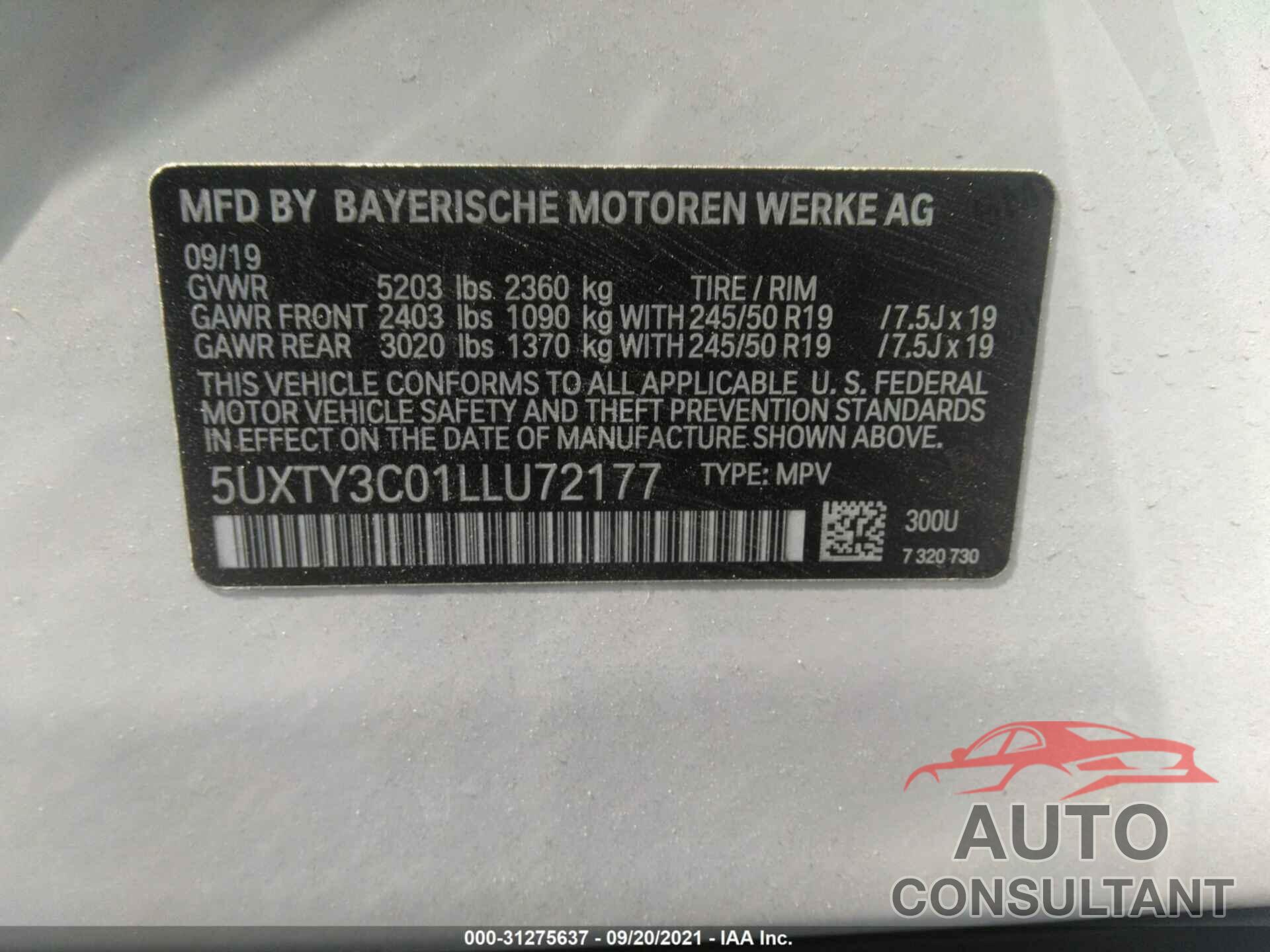 BMW X3 2020 - 5UXTY3C01LLU72177
