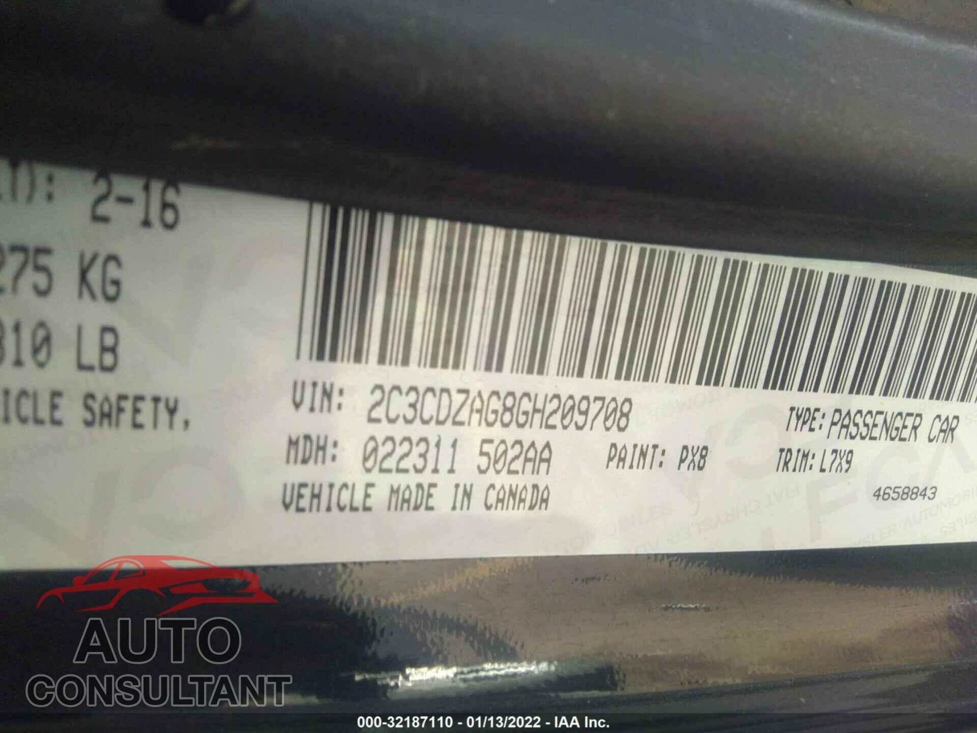 DODGE CHALLENGER 2016 - 2C3CDZAG8GH209708