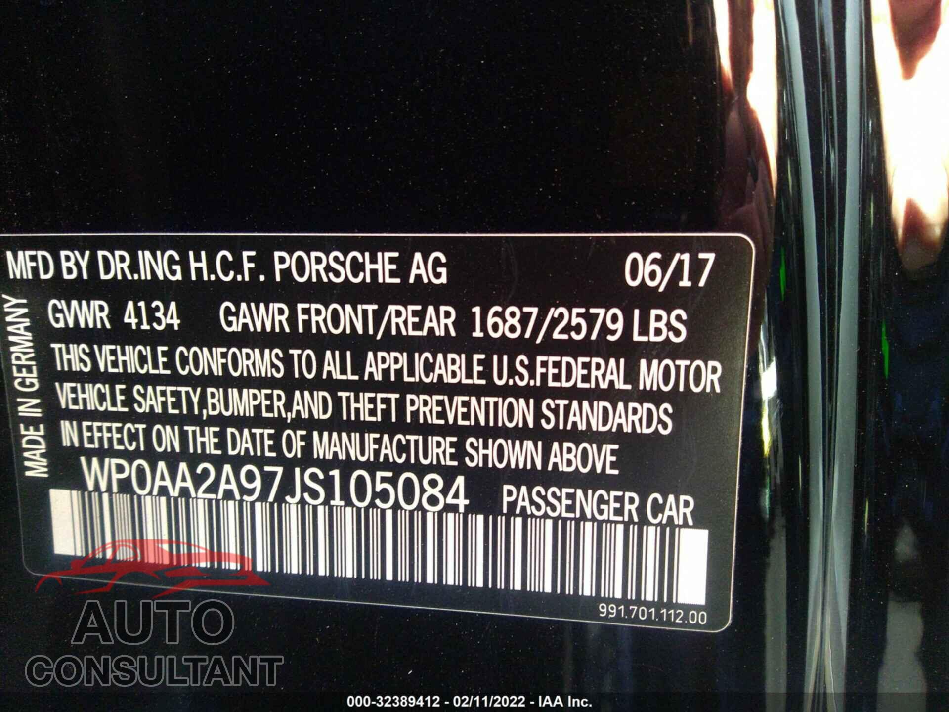 PORSCHE 911 2018 - WP0AA2A97JS105084
