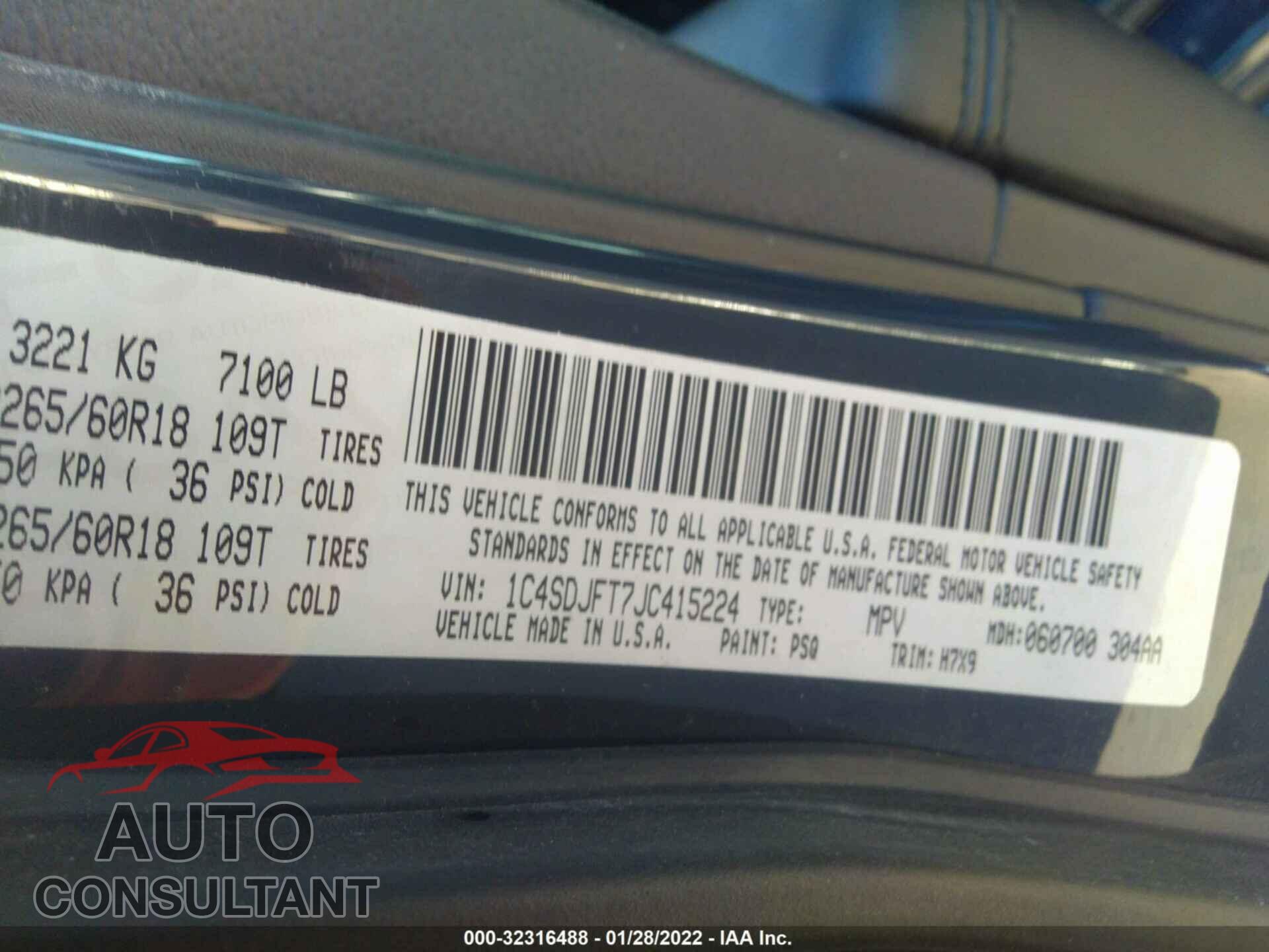 DODGE DURANGO 2018 - 1C4SDJFT7JC415224
