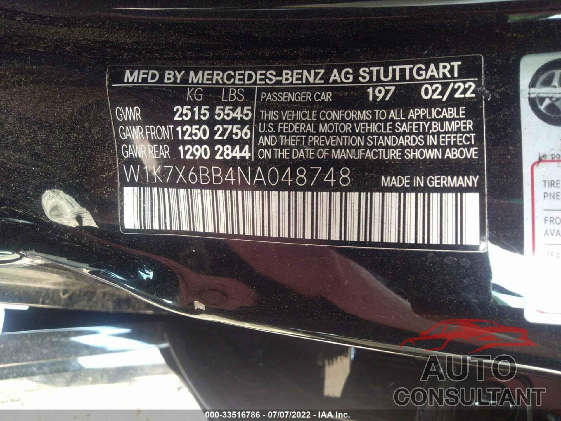 MERCEDES-BENZ AMG GT 2022 - W1K7X6BB4NA048748