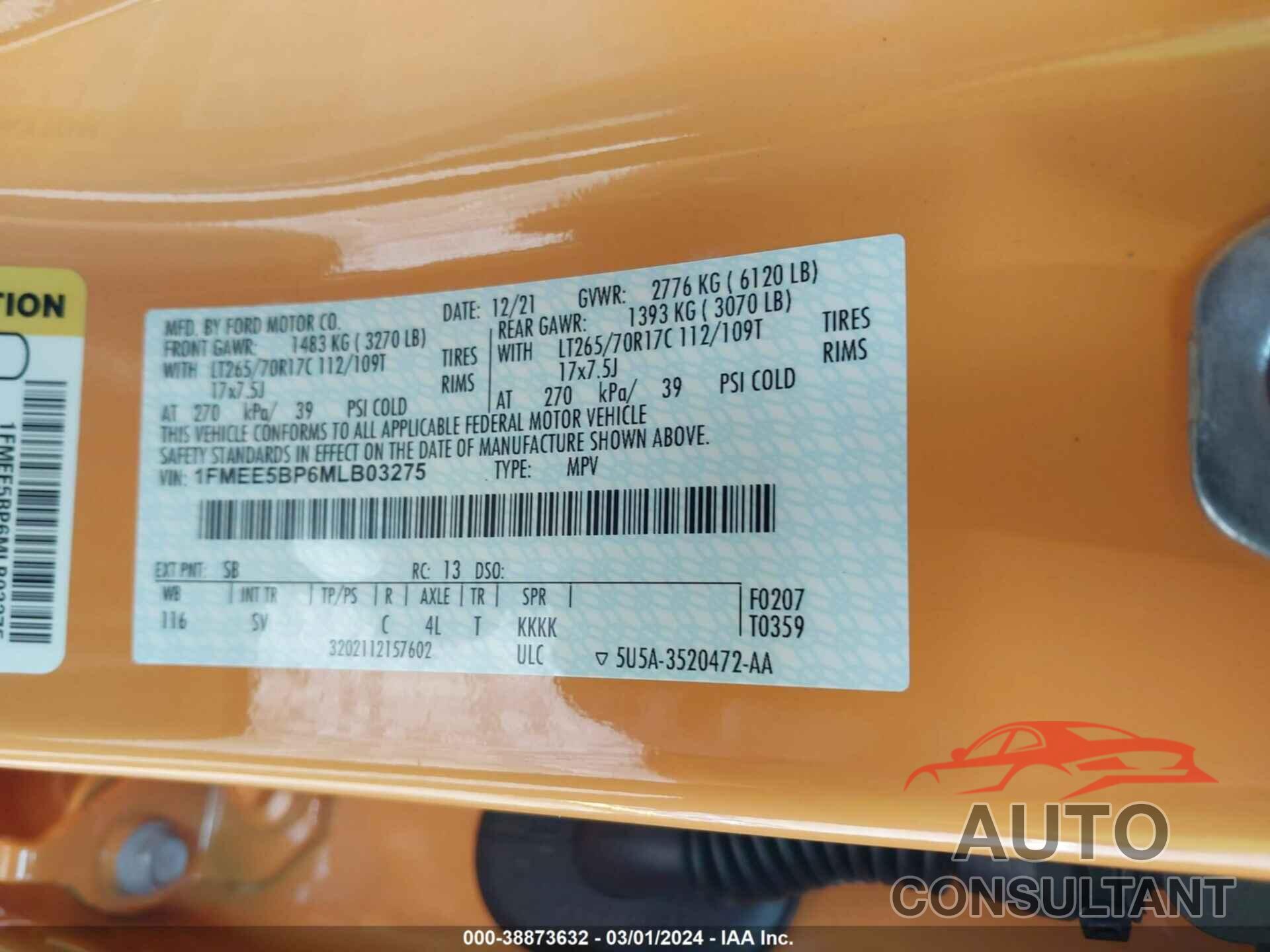 FORD BRONCO 2021 - 1FMEE5BP6MLB03275