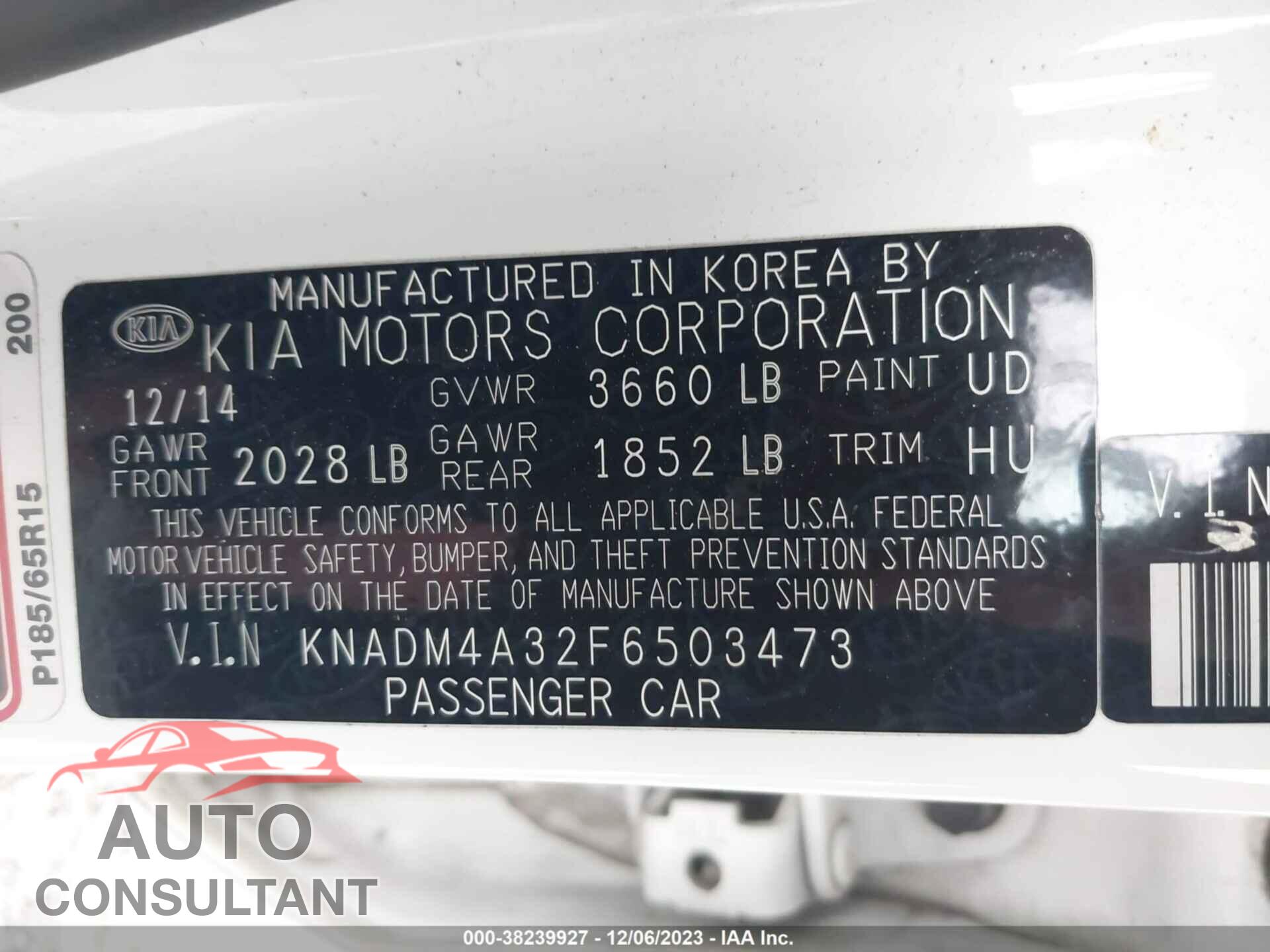 KIA RIO 2015 - KNADM4A32F6503473