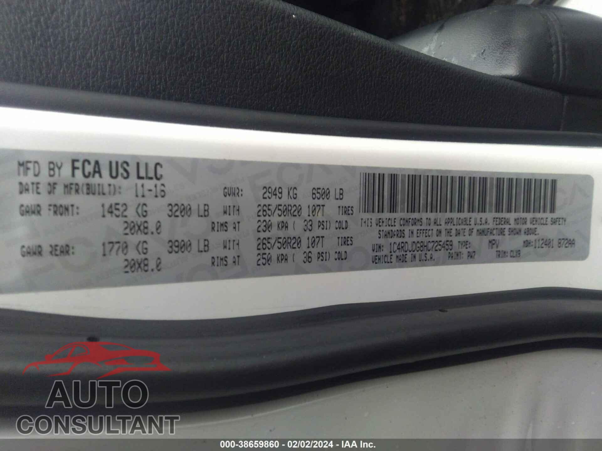 DODGE DURANGO 2017 - 1C4RDJDG8HC725459