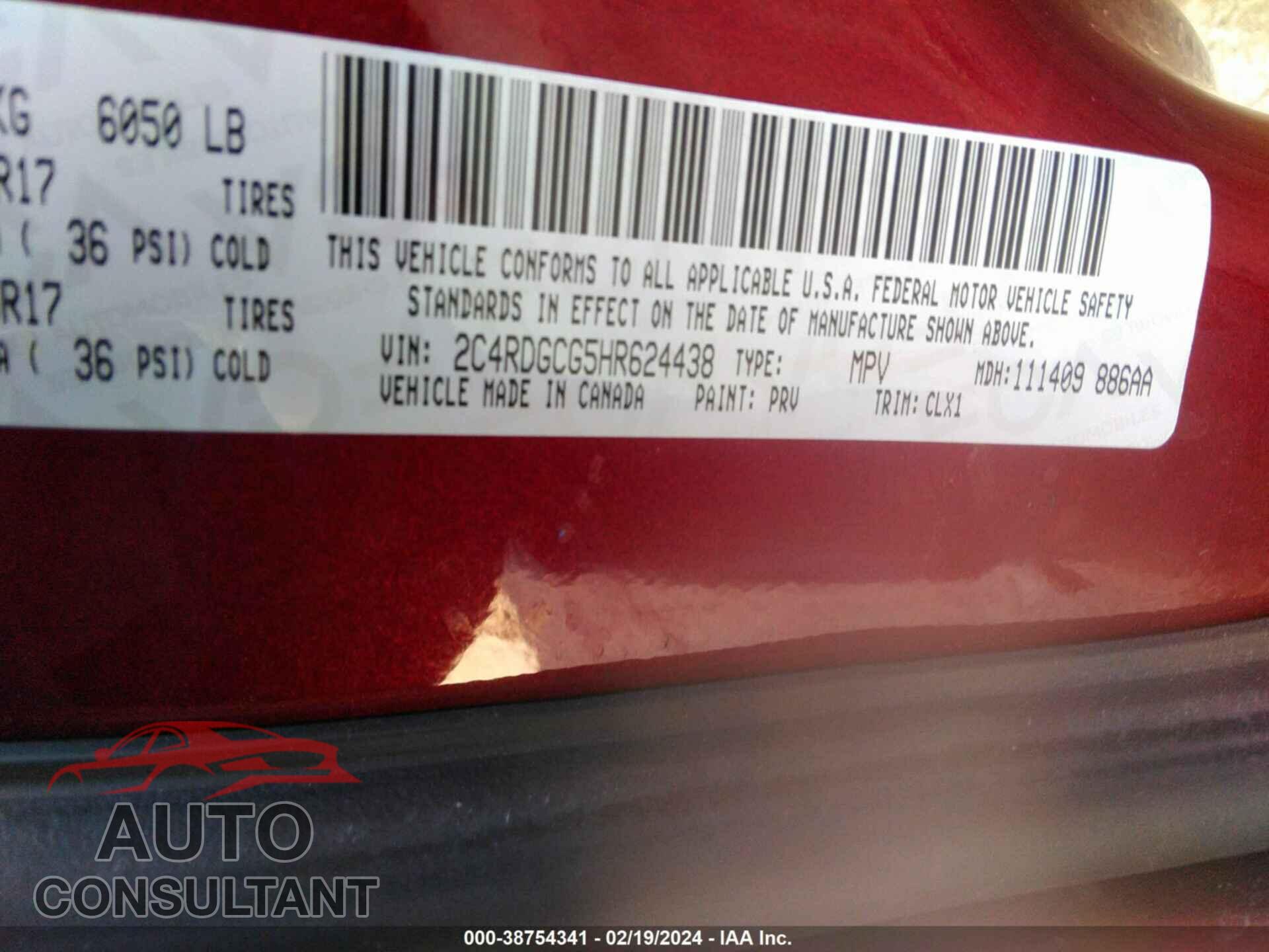 DODGE GRAND CARAVAN 2017 - 2C4RDGCG5HR624438