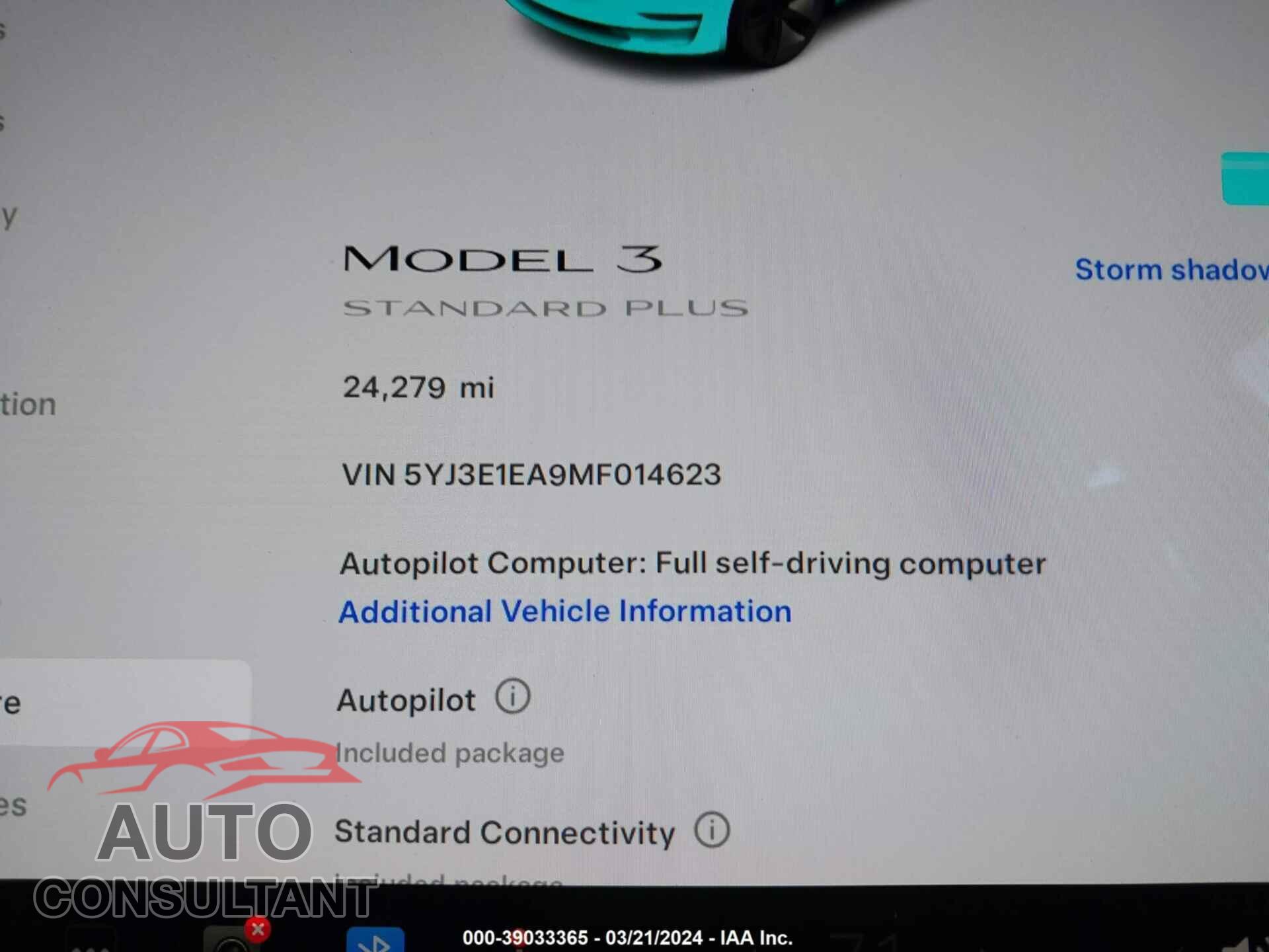 TESLA MODEL 3 2021 - 5YJ3E1EA9MF014623