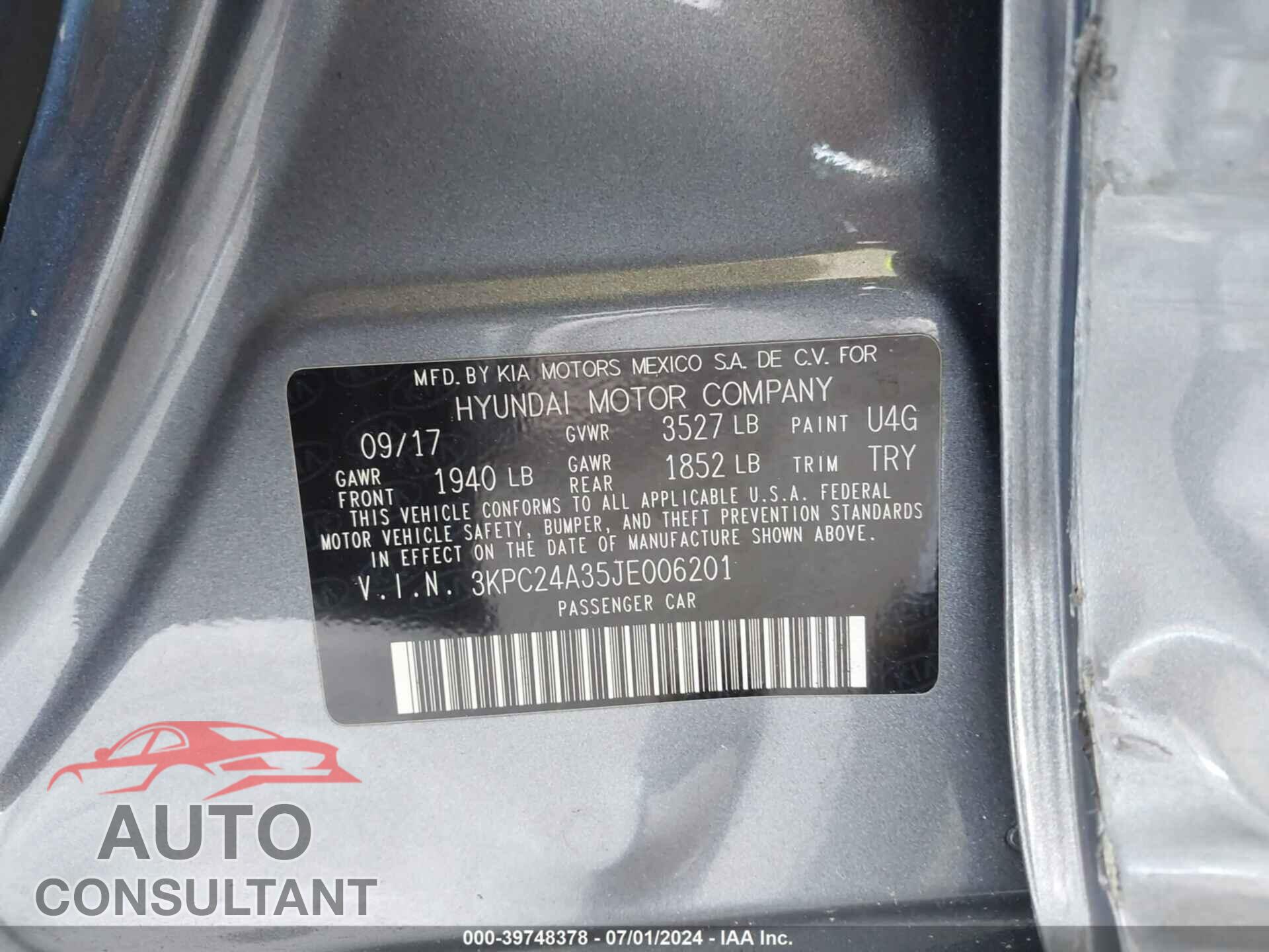 HYUNDAI ACCENT 2018 - 3KPC24A35JE006201