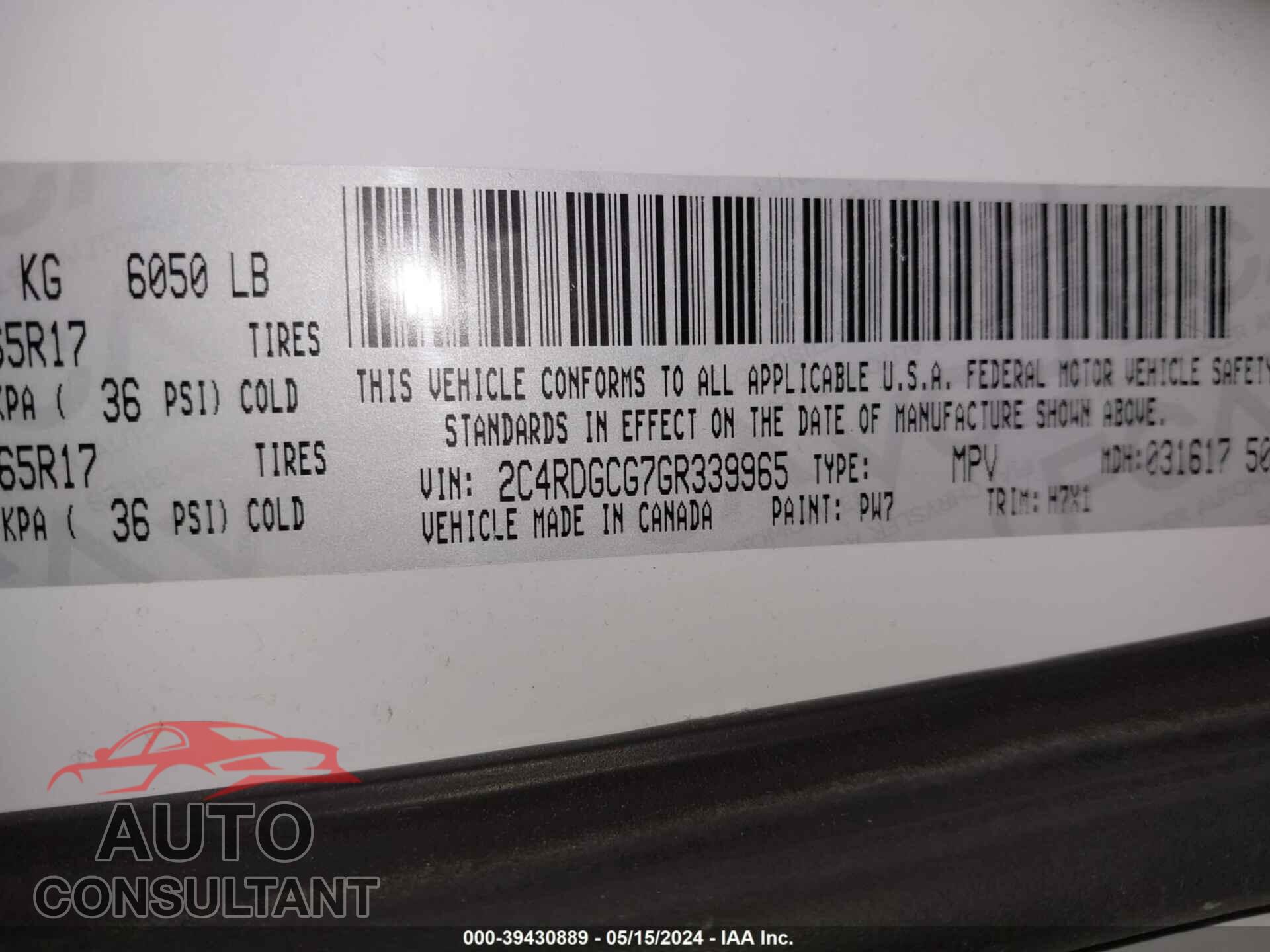 DODGE GRAND CARAVAN 2016 - 2C4RDGCG7GR339965