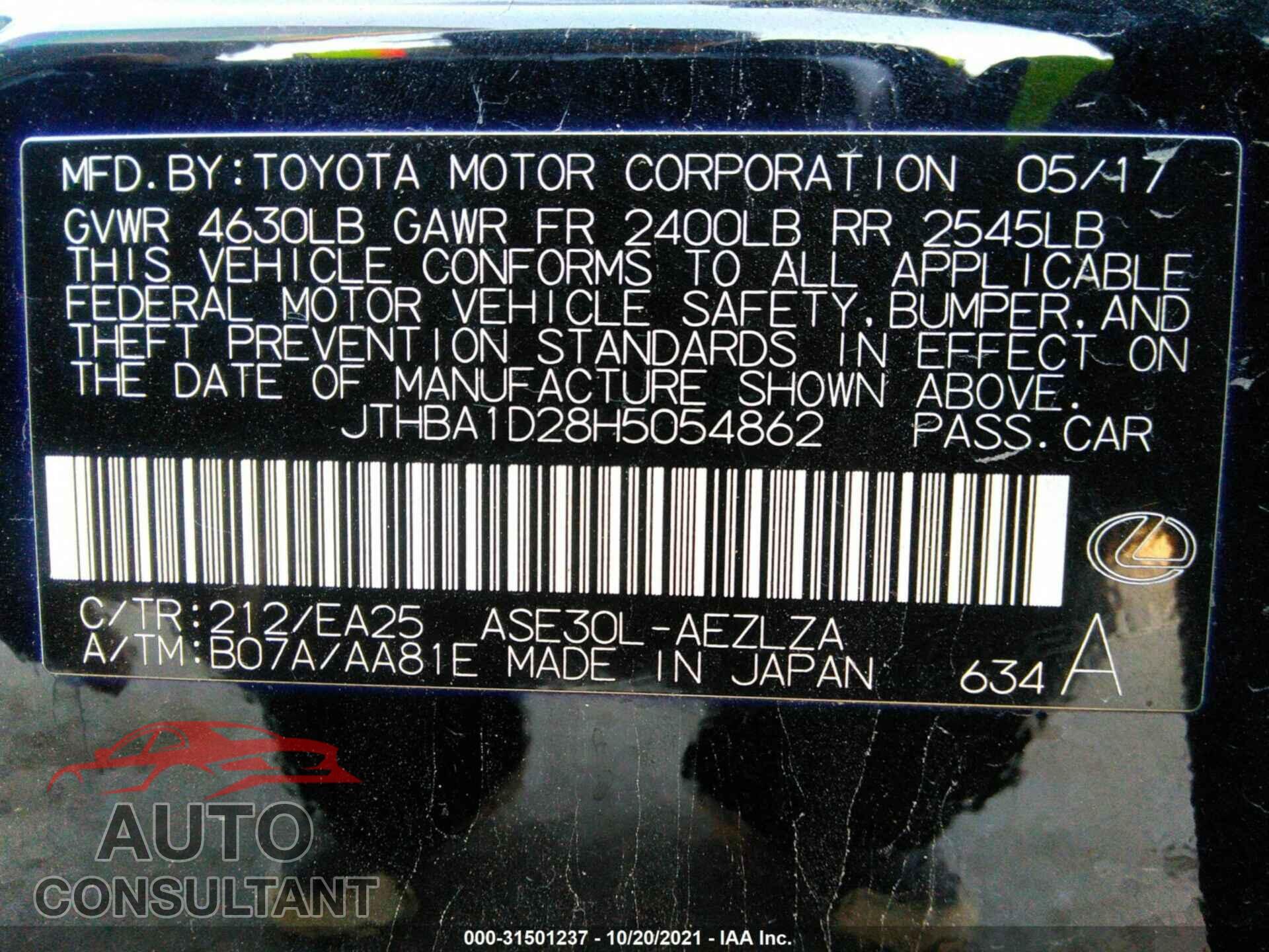 LEXUS IS 2017 - JTHBA1D28H5054862