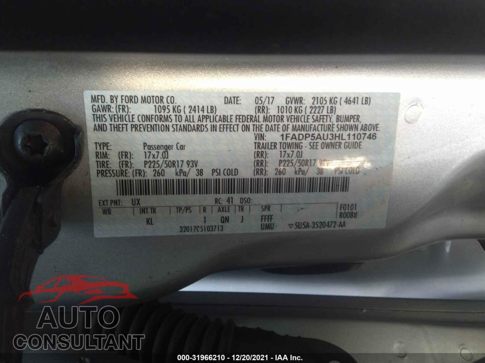 FORD C-MAX HYBRID 2017 - 1FADP5AU3HL110746