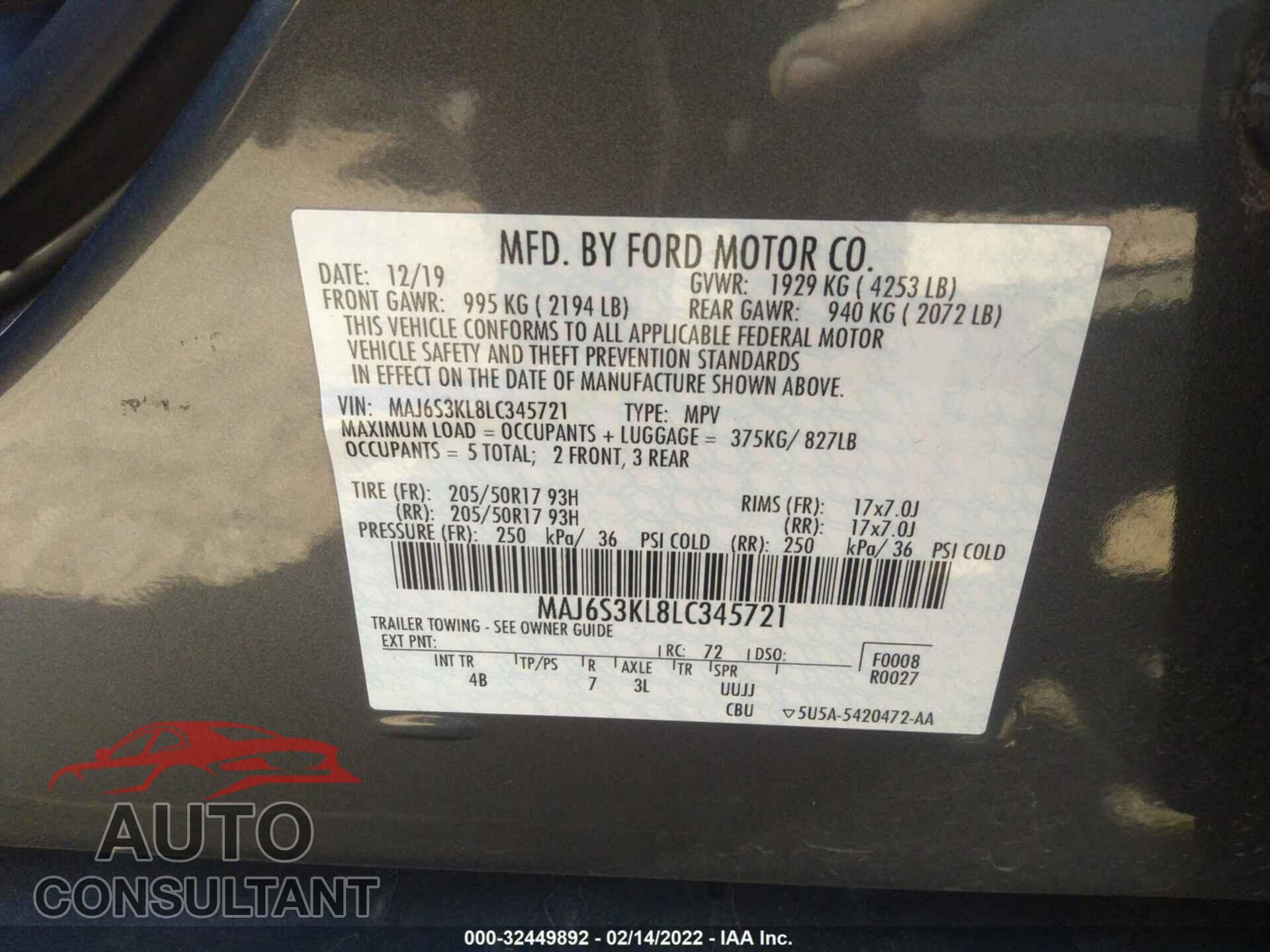 FORD ECOSPORT 2020 - MAJ6S3KL8LC345721