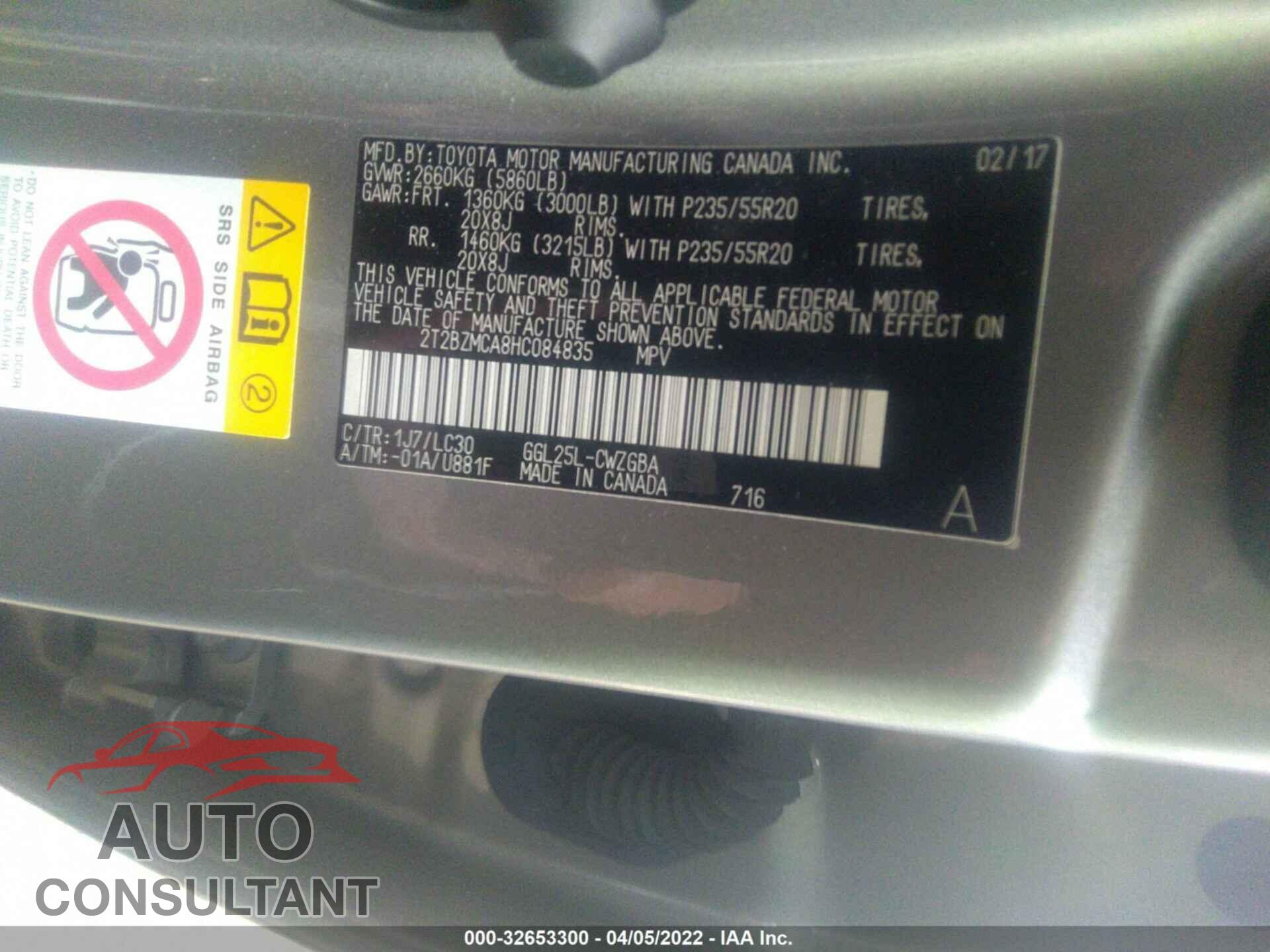 LEXUS RX 2017 - 2T2BZMCA8HC084835