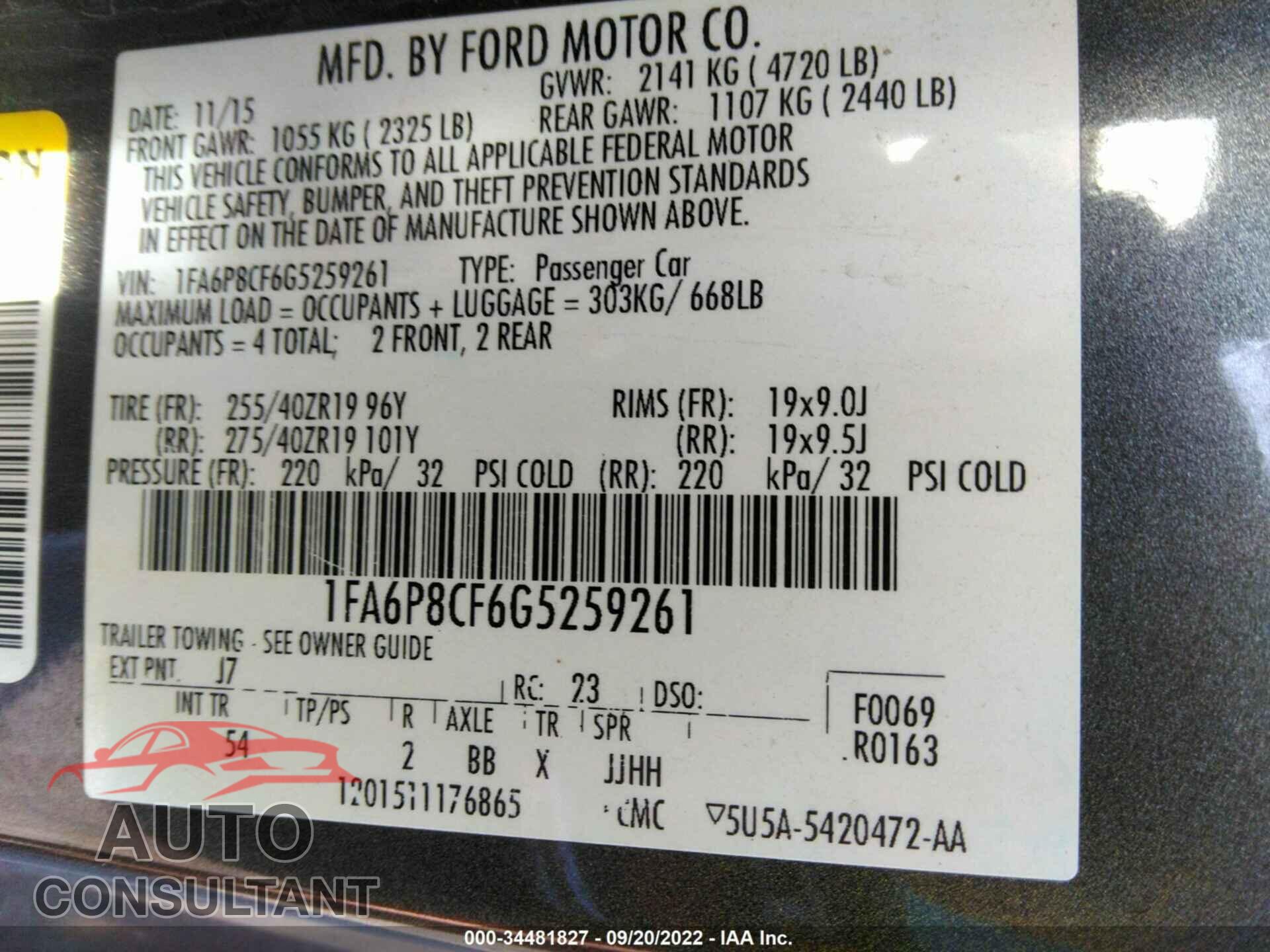 FORD MUSTANG 2016 - 1FA6P8CF6G5259261