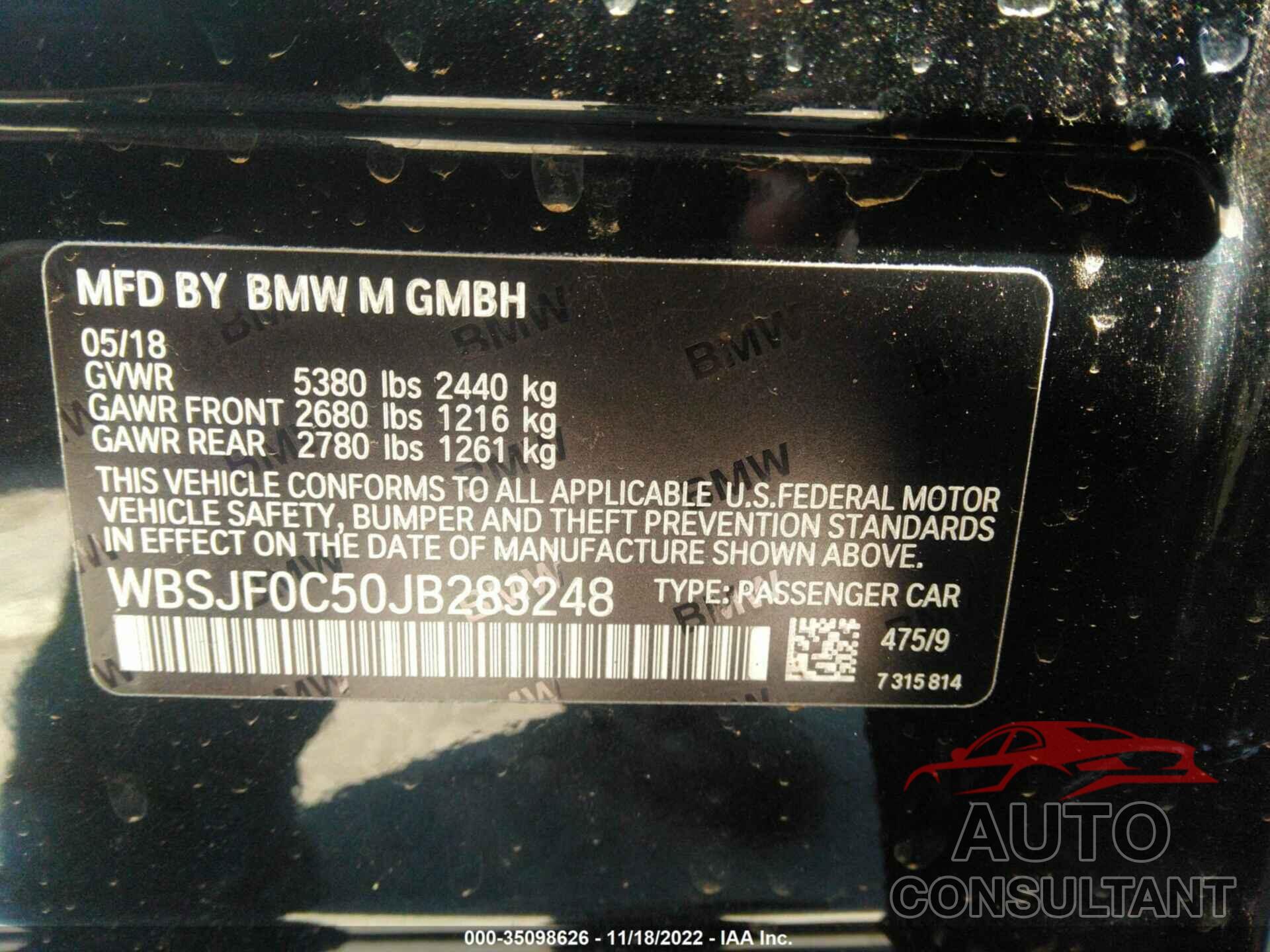 BMW M5 2018 - WBSJF0C50JB283248