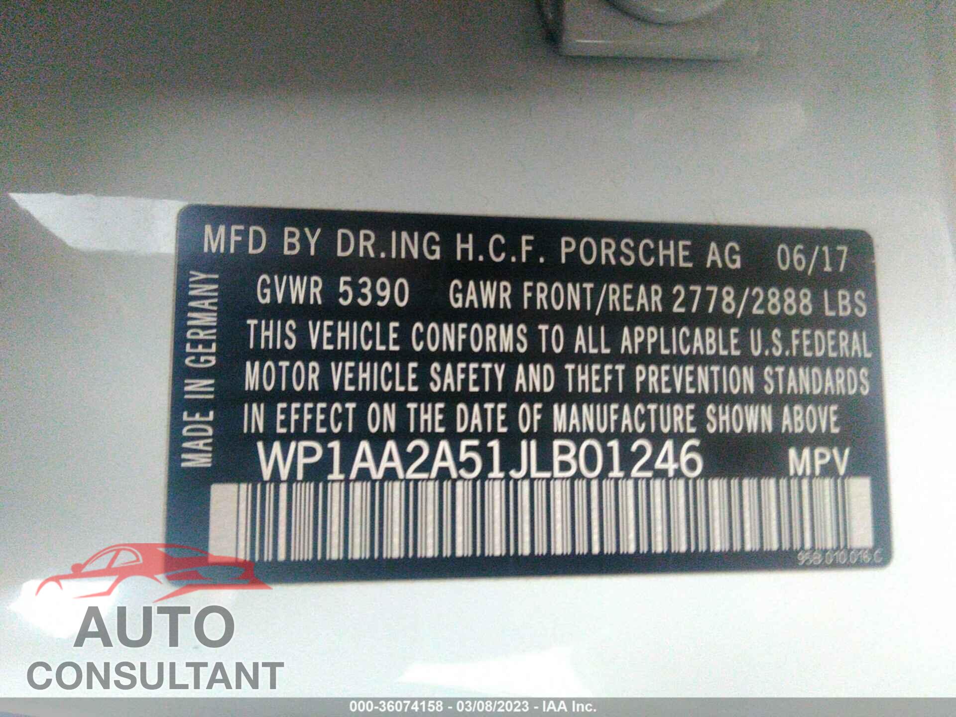 PORSCHE MACAN 2018 - WP1AA2A51JLB01246