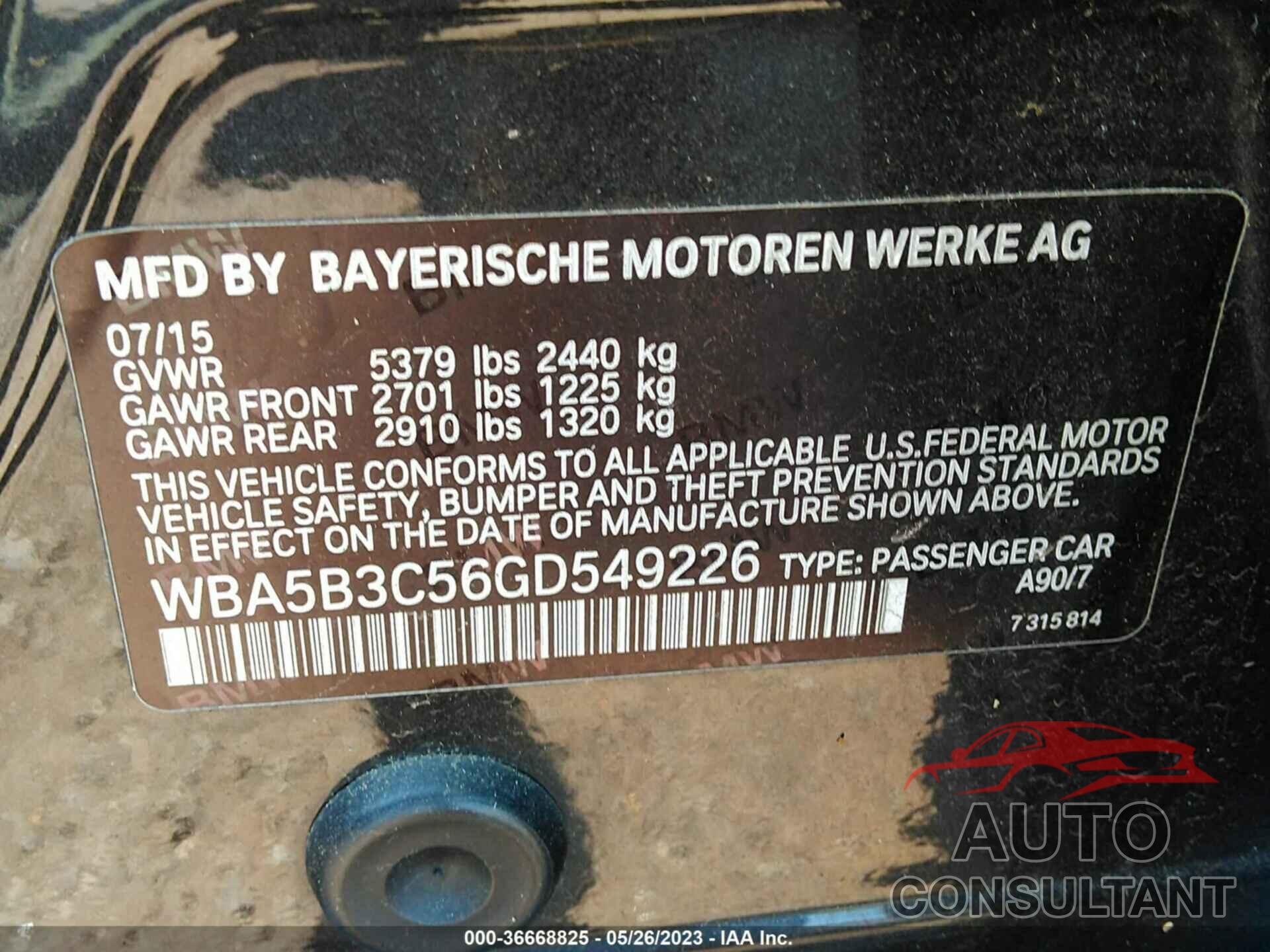 BMW 535I 2016 - WBA5B3C56GD549226
