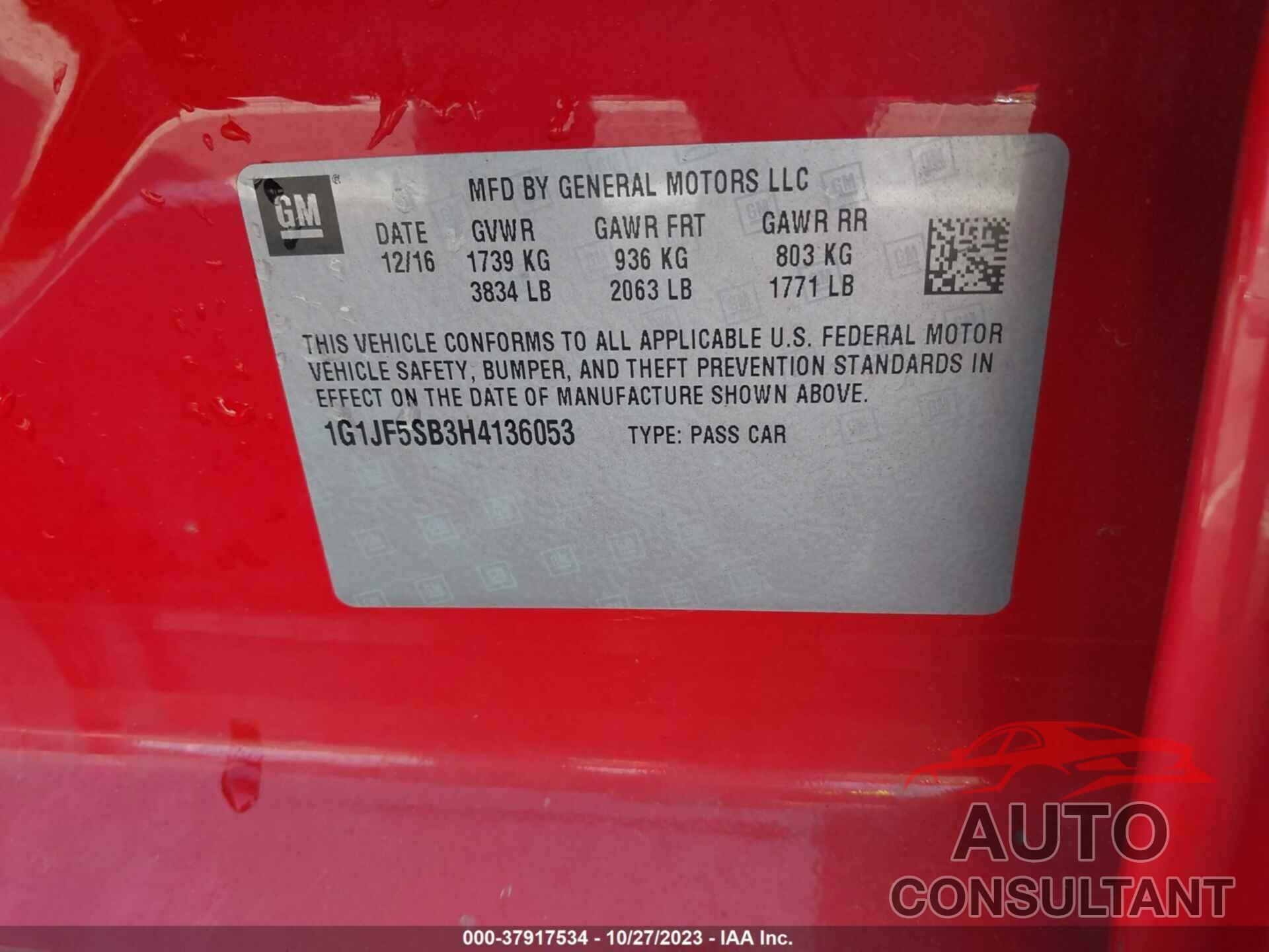 CHEVROLET SONIC 2017 - 1G1JF5SB3H4136053