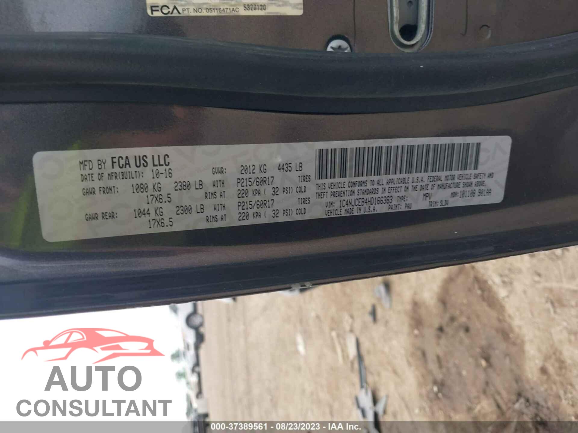 JEEP COMPASS 2017 - 1C4NJCEB4HD166363