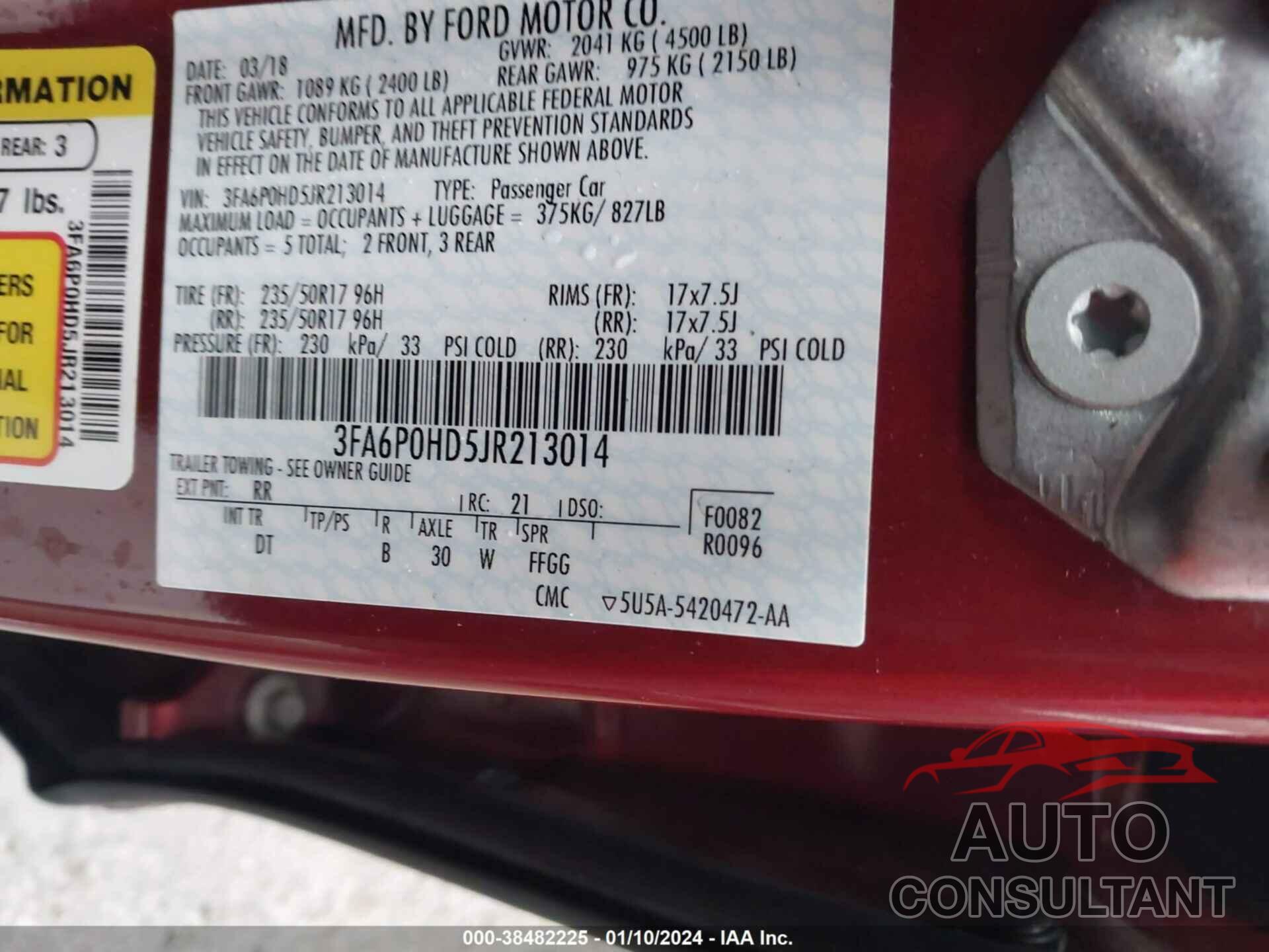 FORD FUSION 2018 - 3FA6P0HD5JR213014