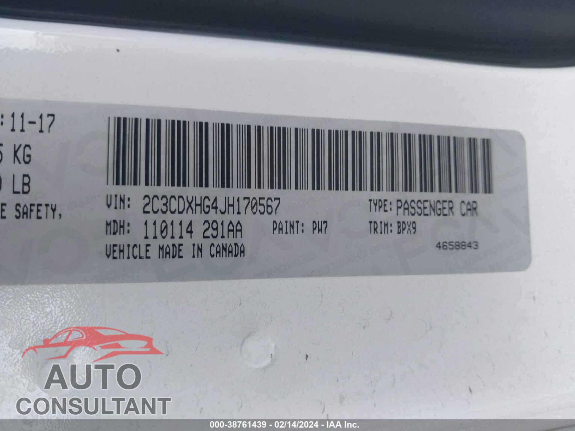 DODGE CHARGER 2018 - 2C3CDXHG4JH170567