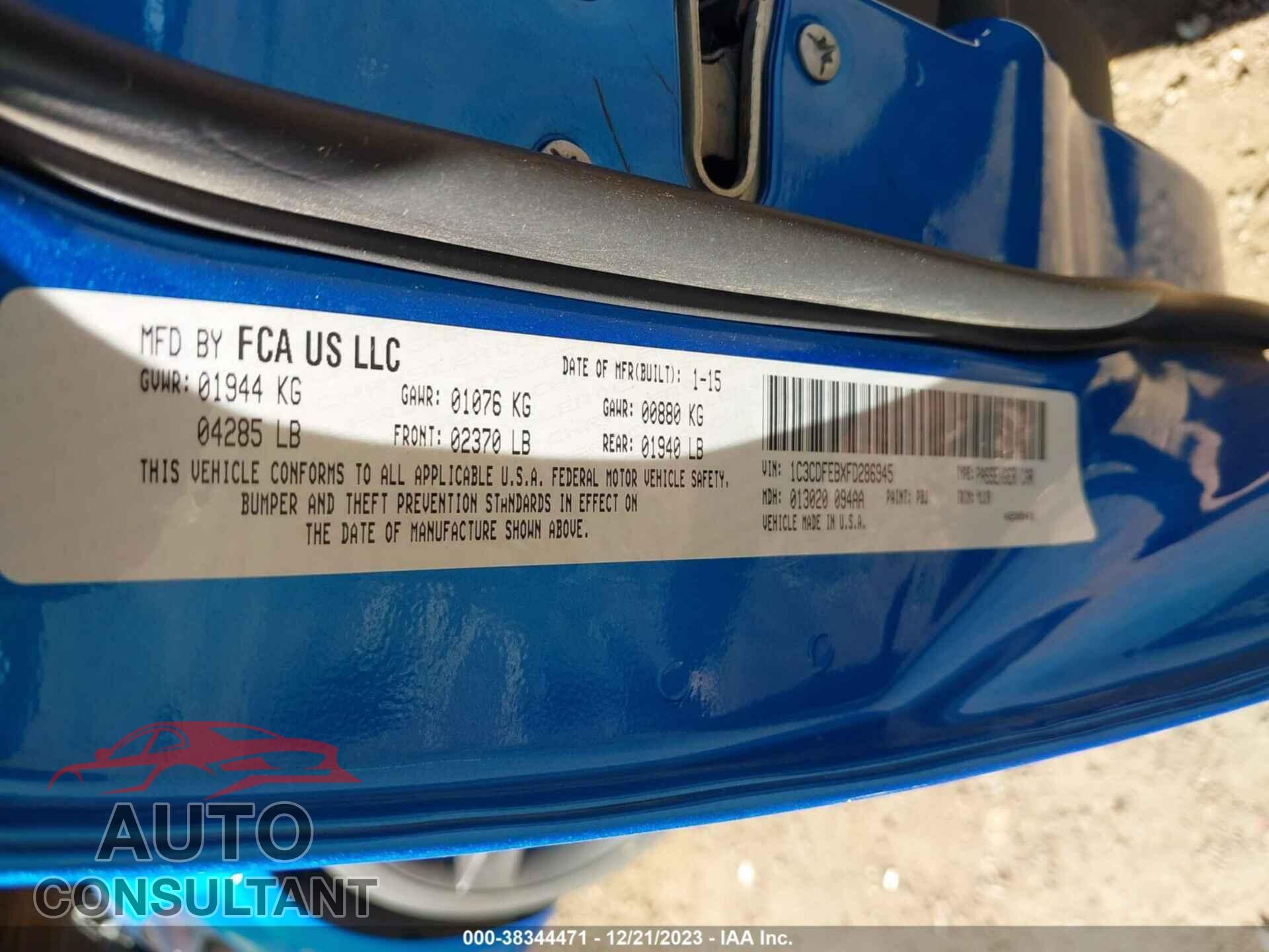 DODGE DART 2015 - 1C3CDFEBXFD286945