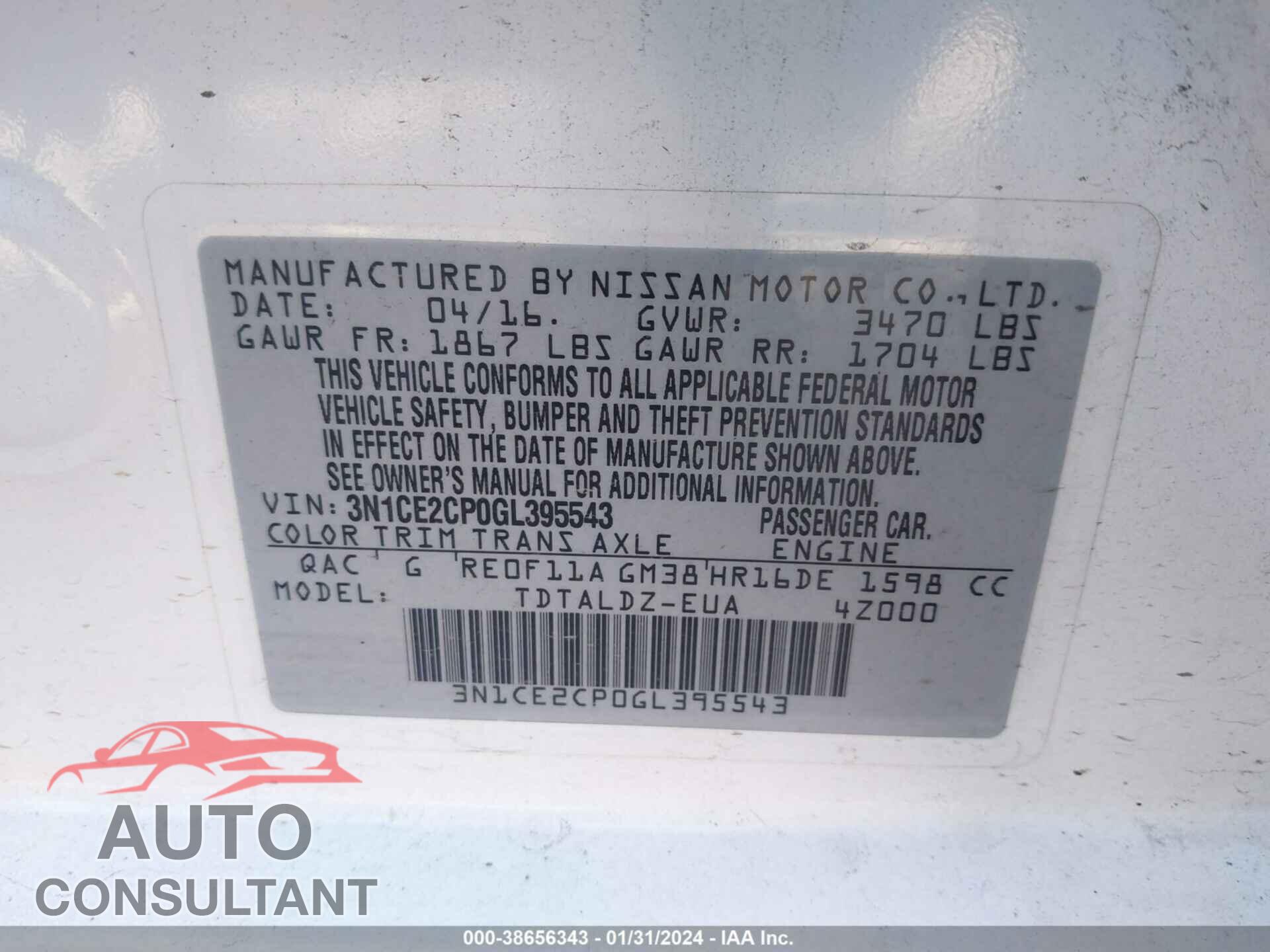 NISSAN VERSA NOTE 2016 - 3N1CE2CP0GL395543
