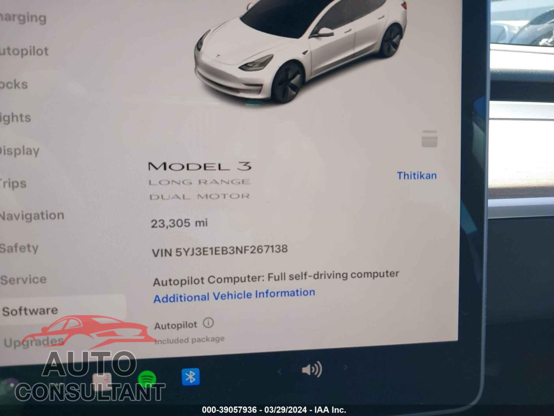 TESLA MODEL 3 2022 - 5YJ3E1EB3NF267138