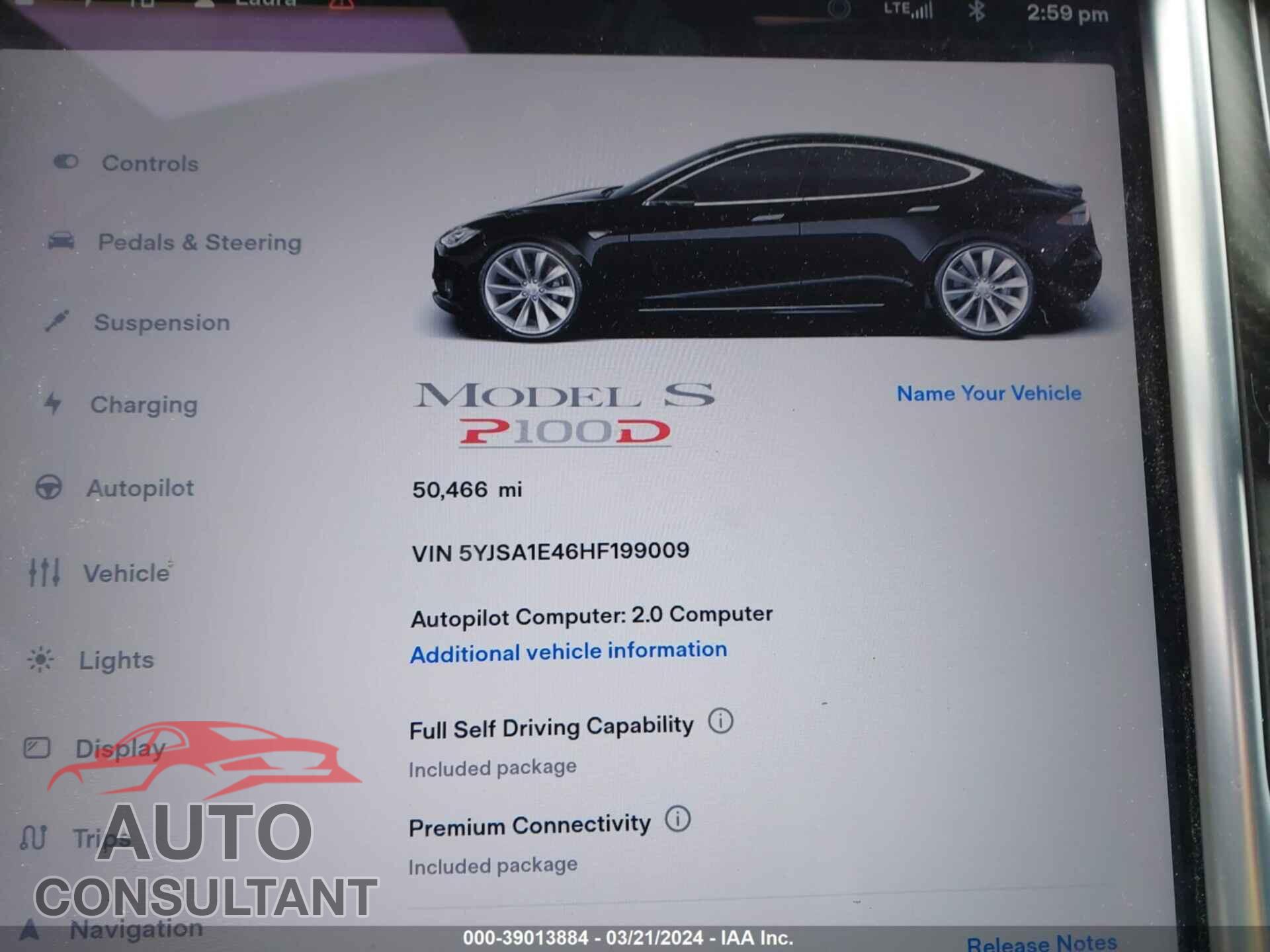 TESLA MODEL S 2017 - 5YJSA1E46HF199009