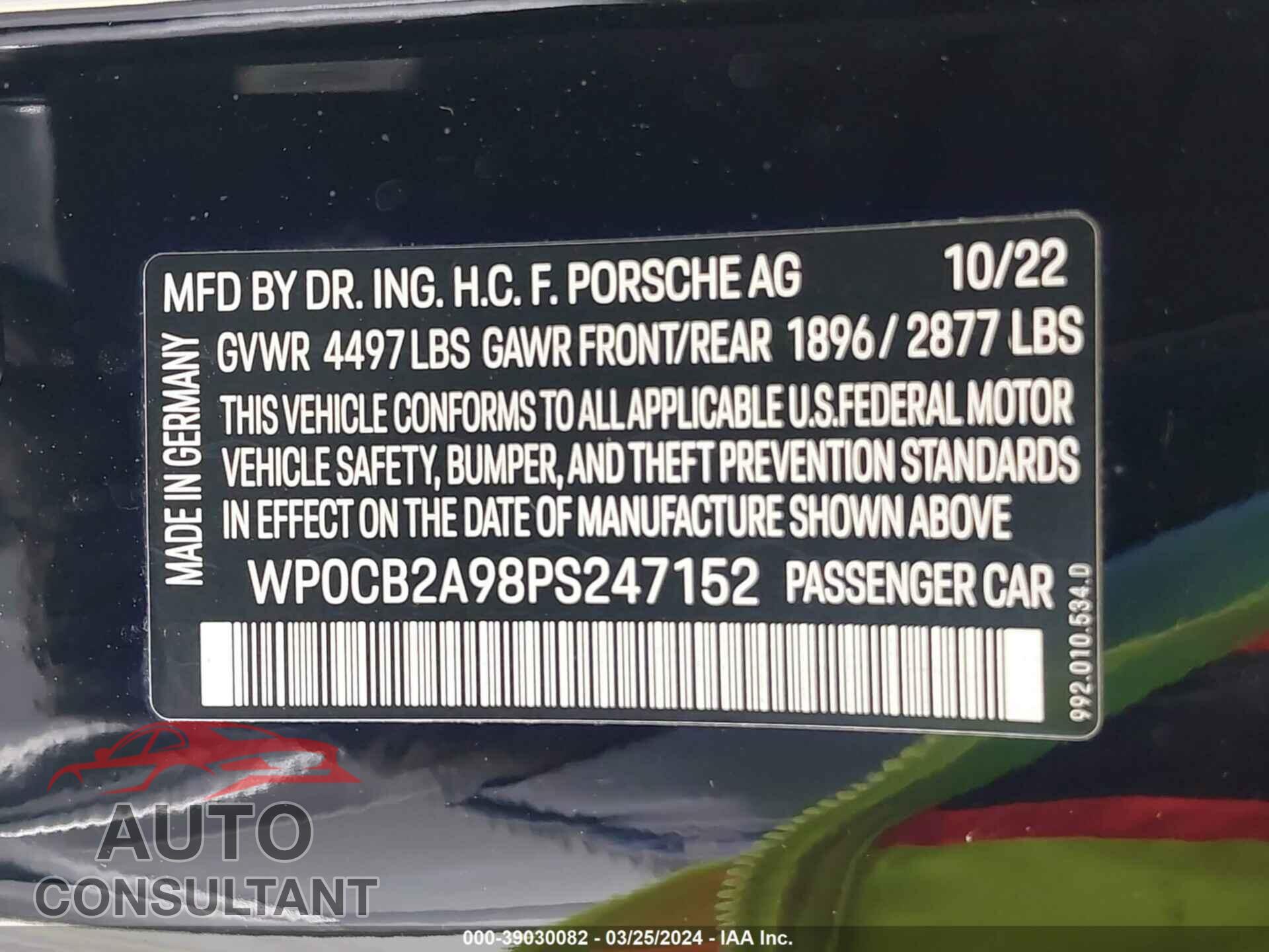 PORSCHE 911 2023 - WP0CB2A98PS247152