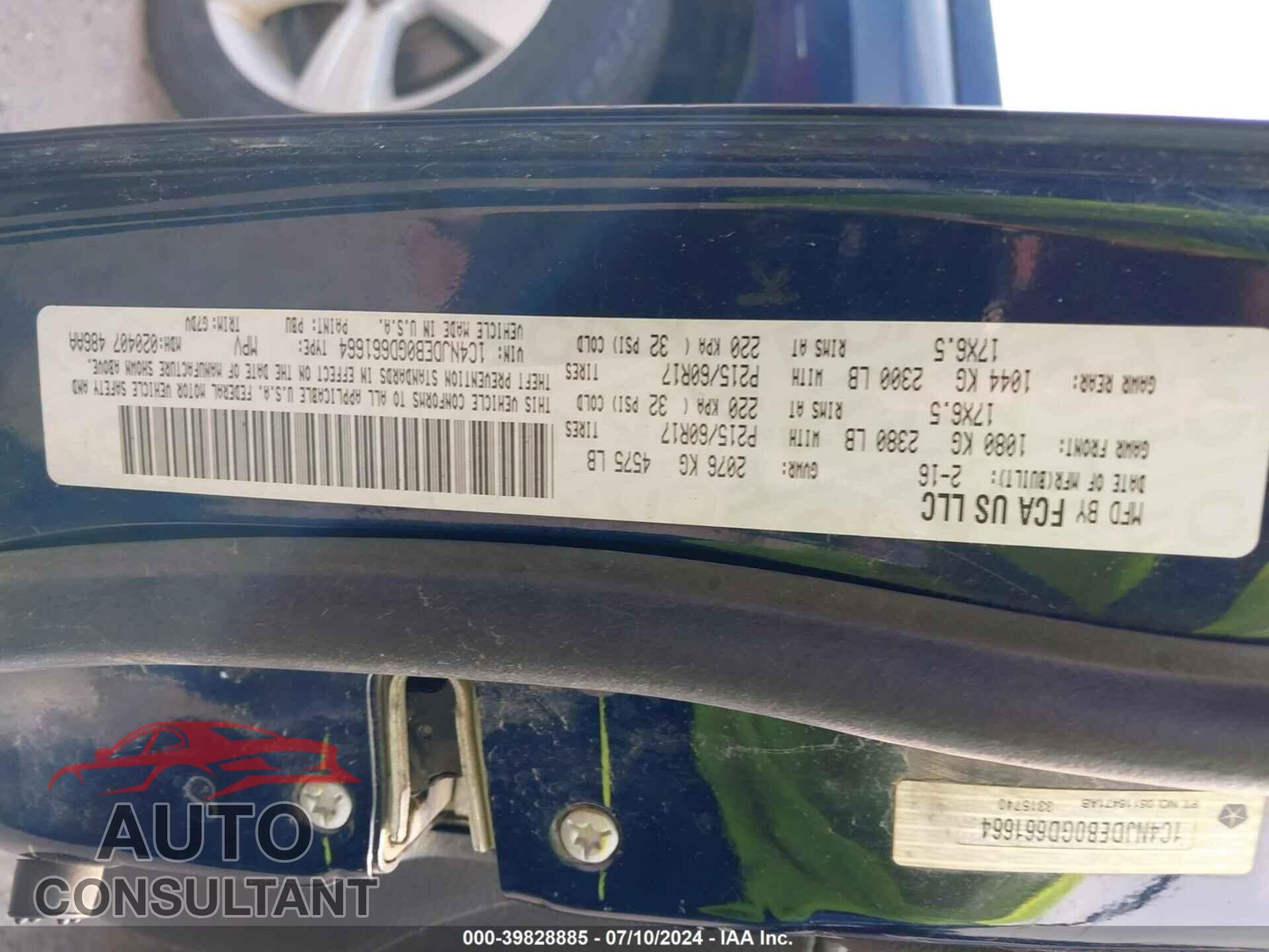 JEEP COMPASS 2016 - 1C4NJDEB0GD661664
