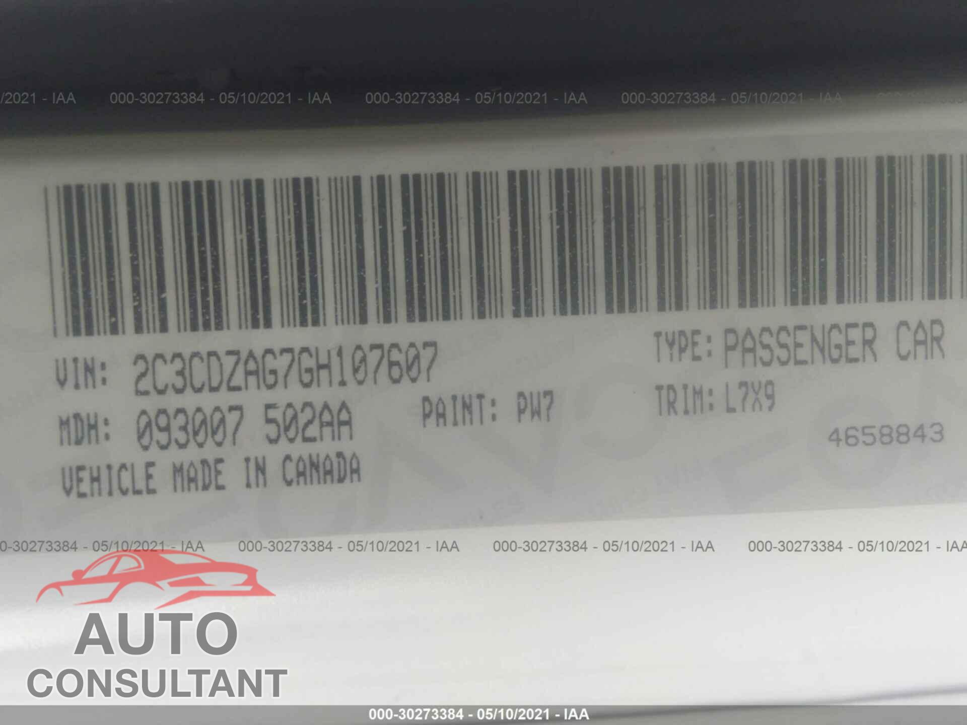 DODGE CHALLENGER 2016 - 2C3CDZAG7GH107607