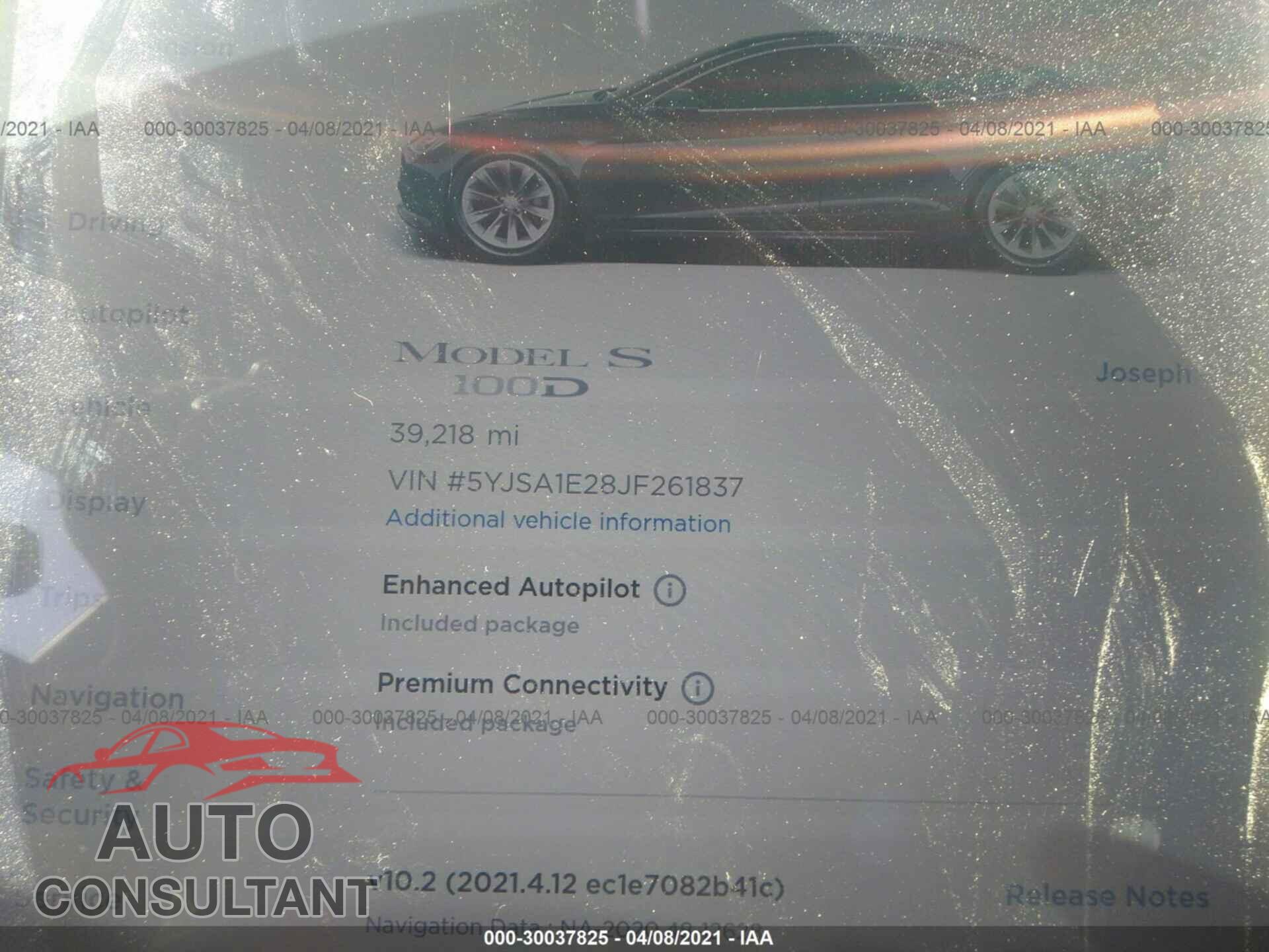 TESLA MODEL S 2018 - 5YJSA1E28JF261837