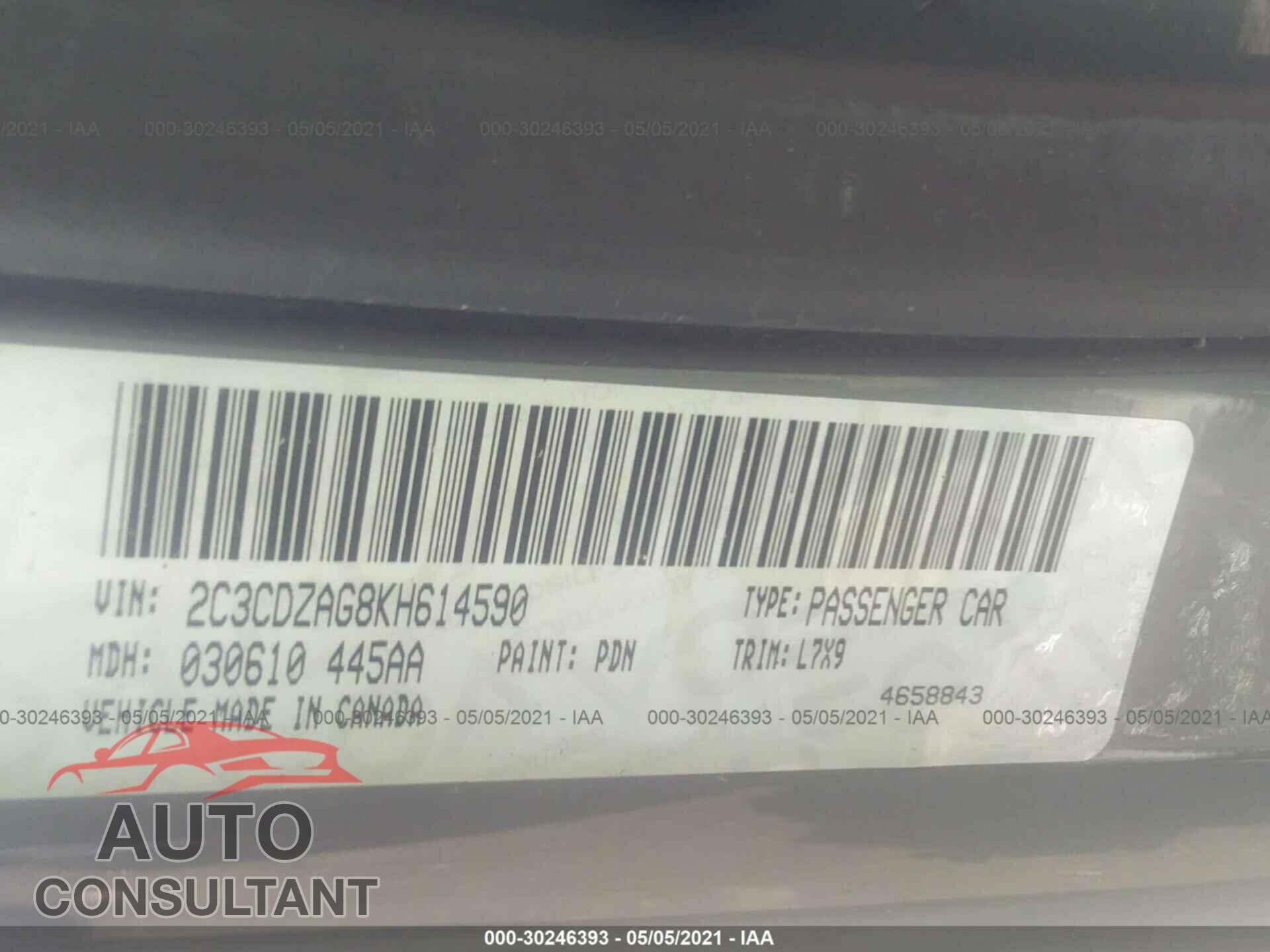 DODGE CHALLENGER 2019 - 2C3CDZAG8KH614590