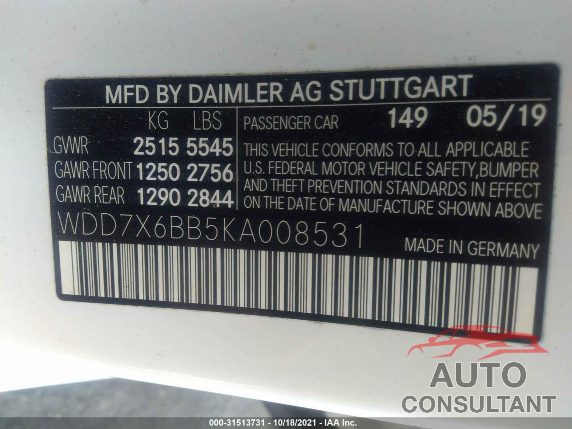 MERCEDES-BENZ AMG GT 2019 - WDD7X6BB5KA008531