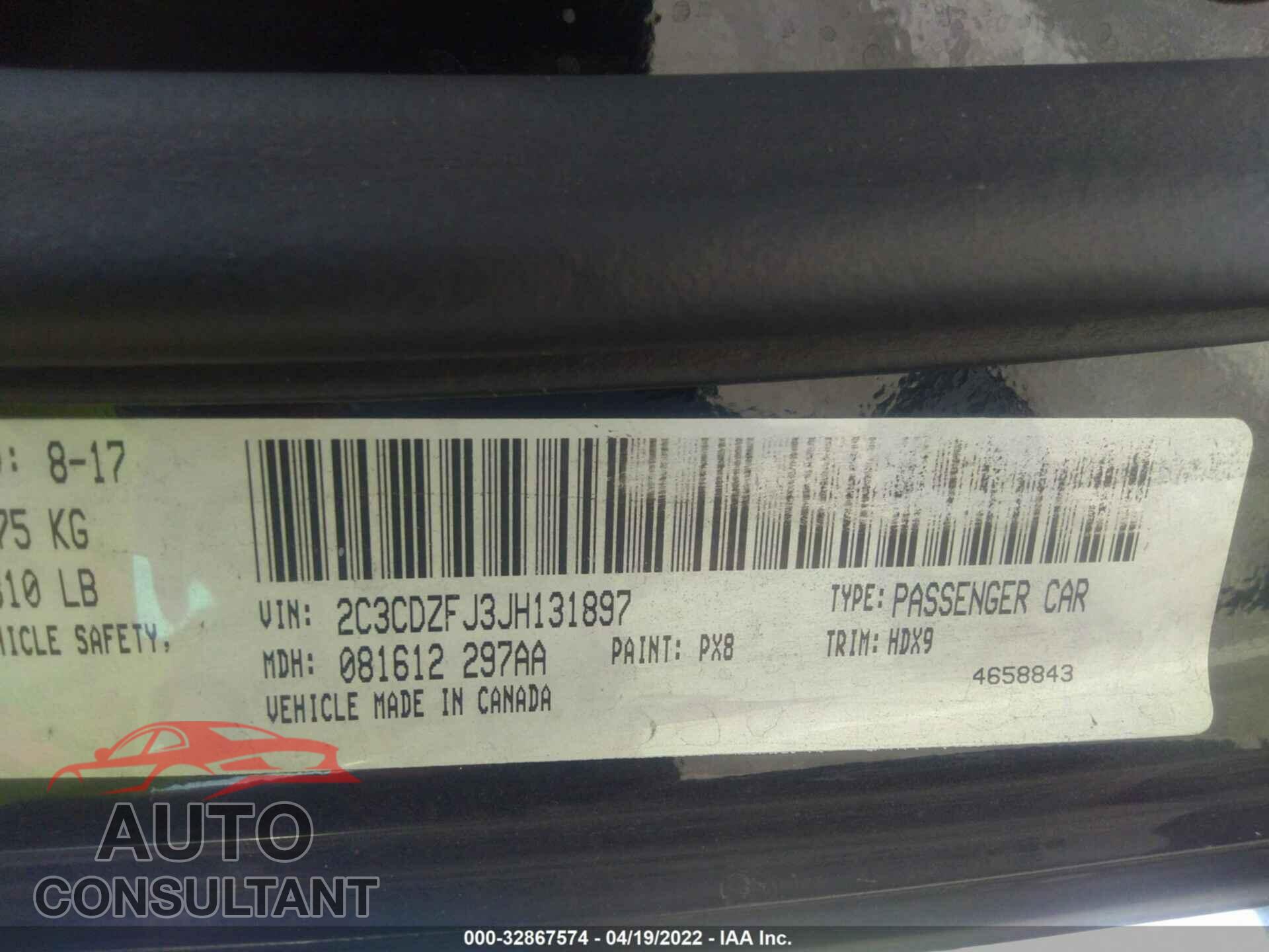 DODGE CHALLENGER 2018 - 2C3CDZFJ3JH131897