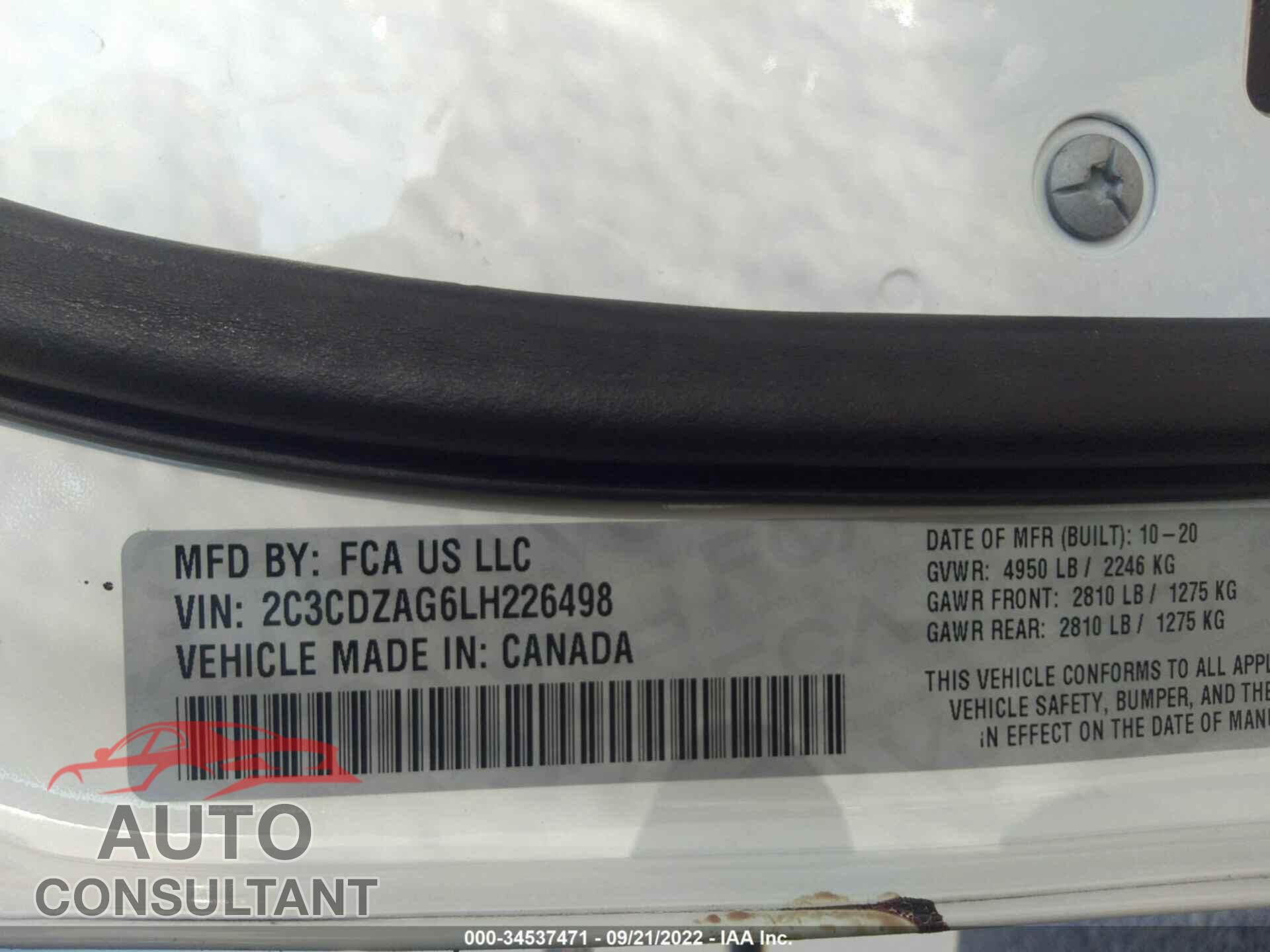 DODGE CHALLENGER 2020 - 2C3CDZAG6LH226498