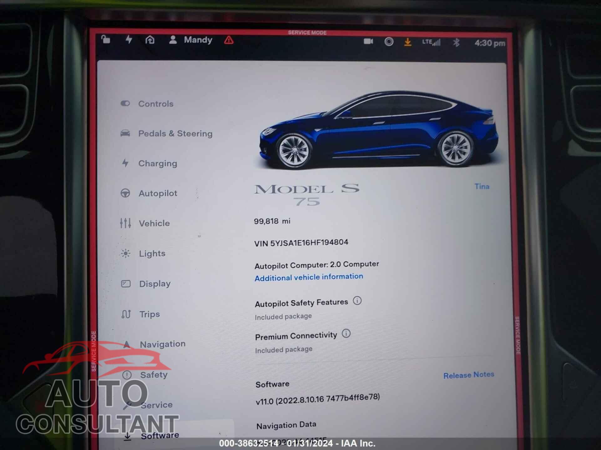 TESLA MODEL S 2017 - 5YJSA1E16HF194804