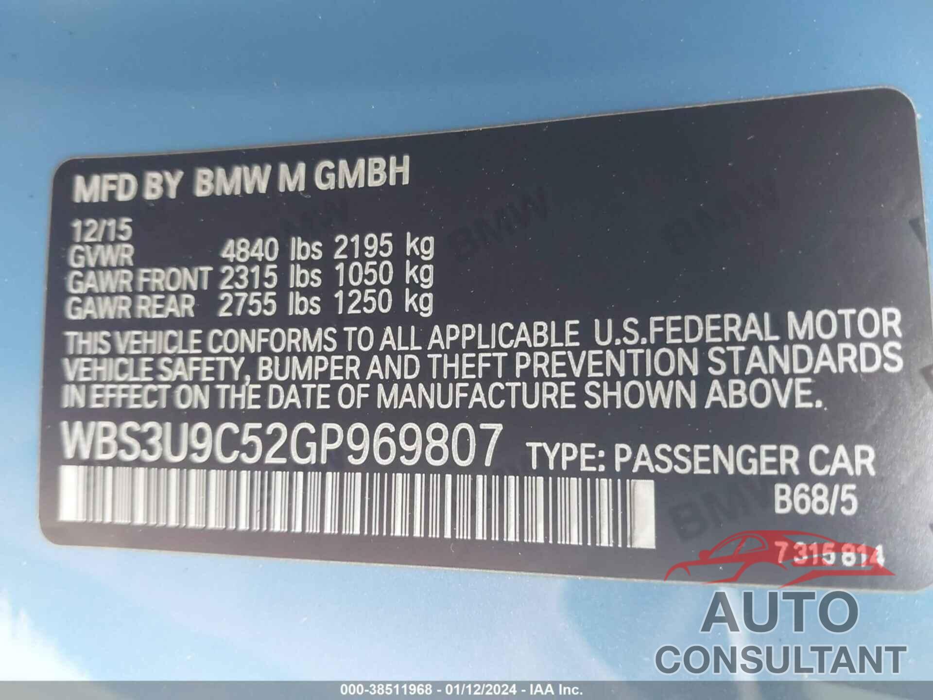 BMW M4 2016 - WBS3U9C52GP969807