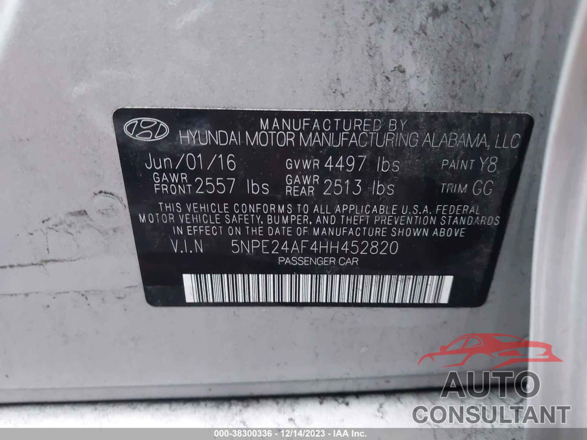 HYUNDAI SONATA 2017 - 5NPE24AF4HH452820