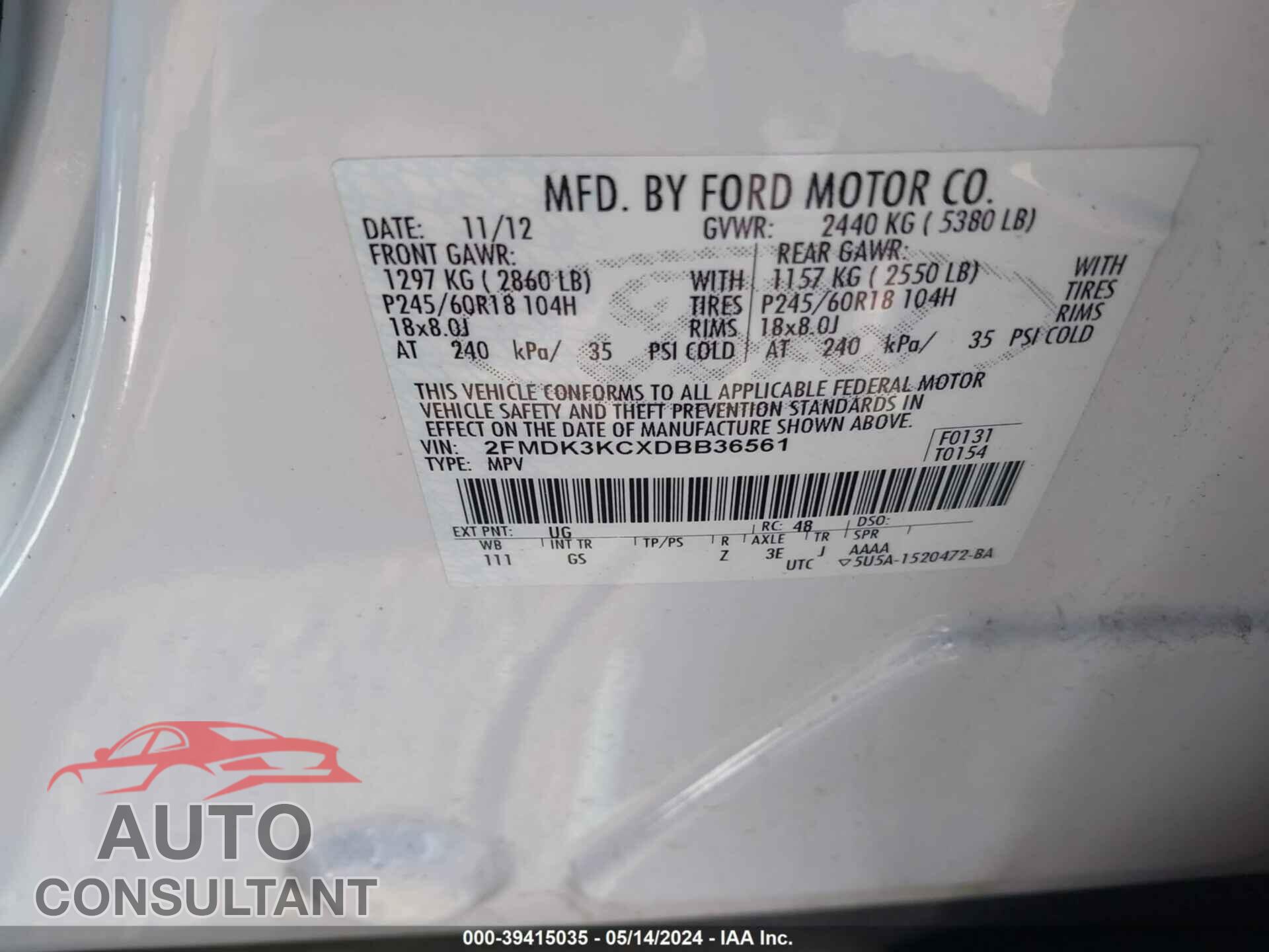 FORD EDGE 2013 - 2FMDK3KCXDBB36561