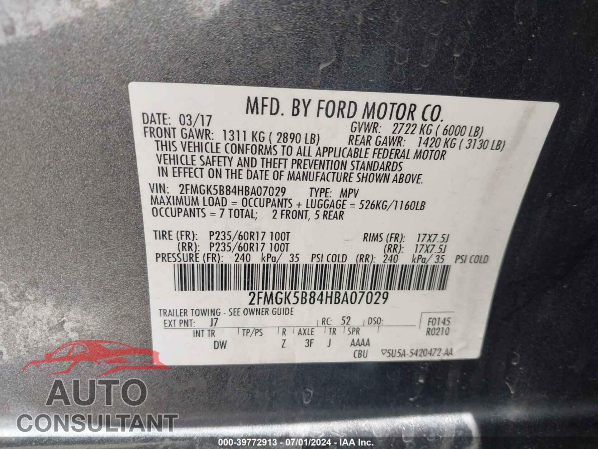 FORD FLEX 2017 - 2FMGK5B84HBA07029